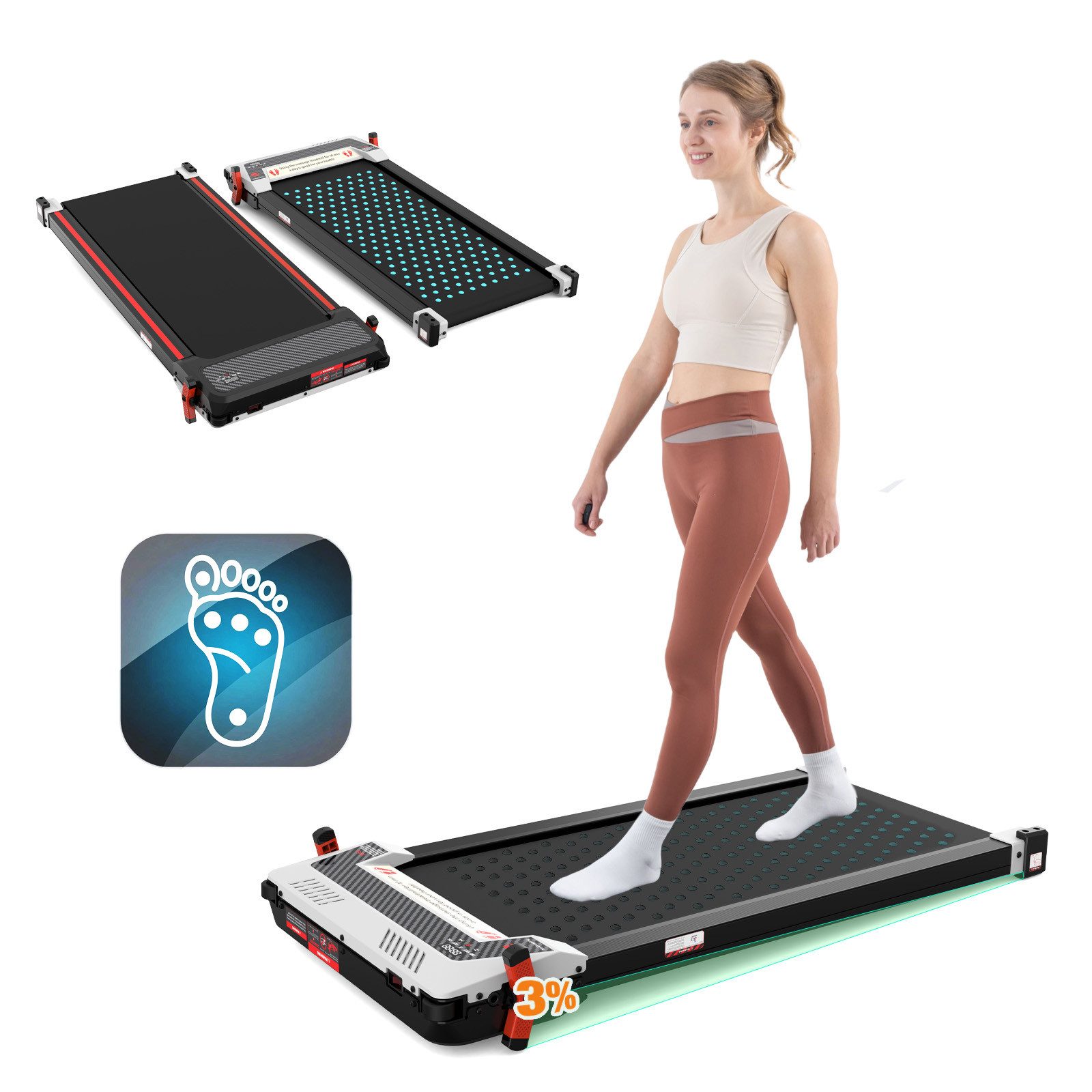 CITYSPORTS Laufband Heim-Laufbänder mit Steigung, beidseitig, mit Fußmassagematte-Funktion (Mit Tools und Schmiermitteln), 440W Bürstenloser Motor, 1-6KM/H, max. Last 120KG, Walking/Jogging Pad