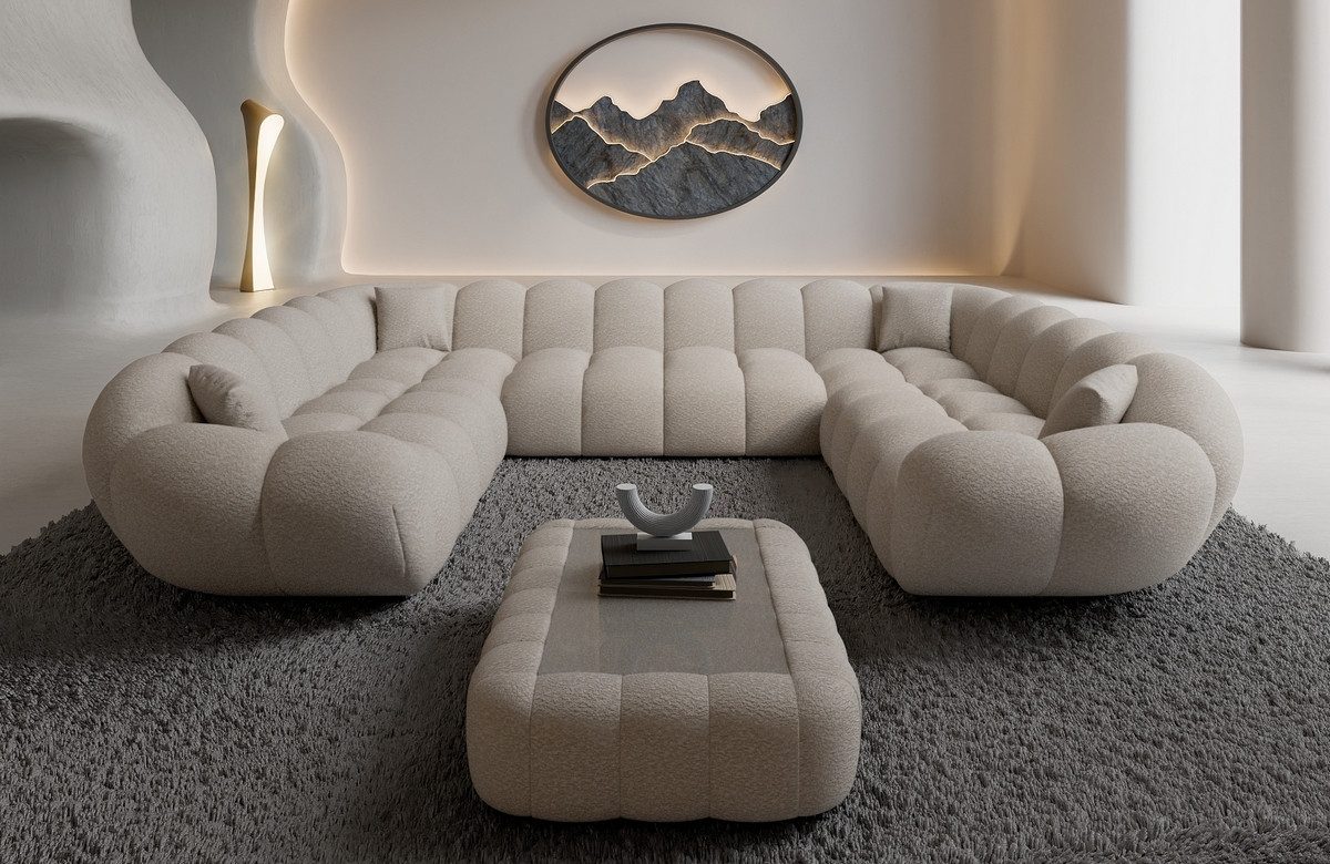 Sofa Dreams Loungesofa Maleron XXL Panorama Design Couch, Polster Sofa Wohnlandschaft, 6-Sitzer, Boucléstoff Bezug in Pearl