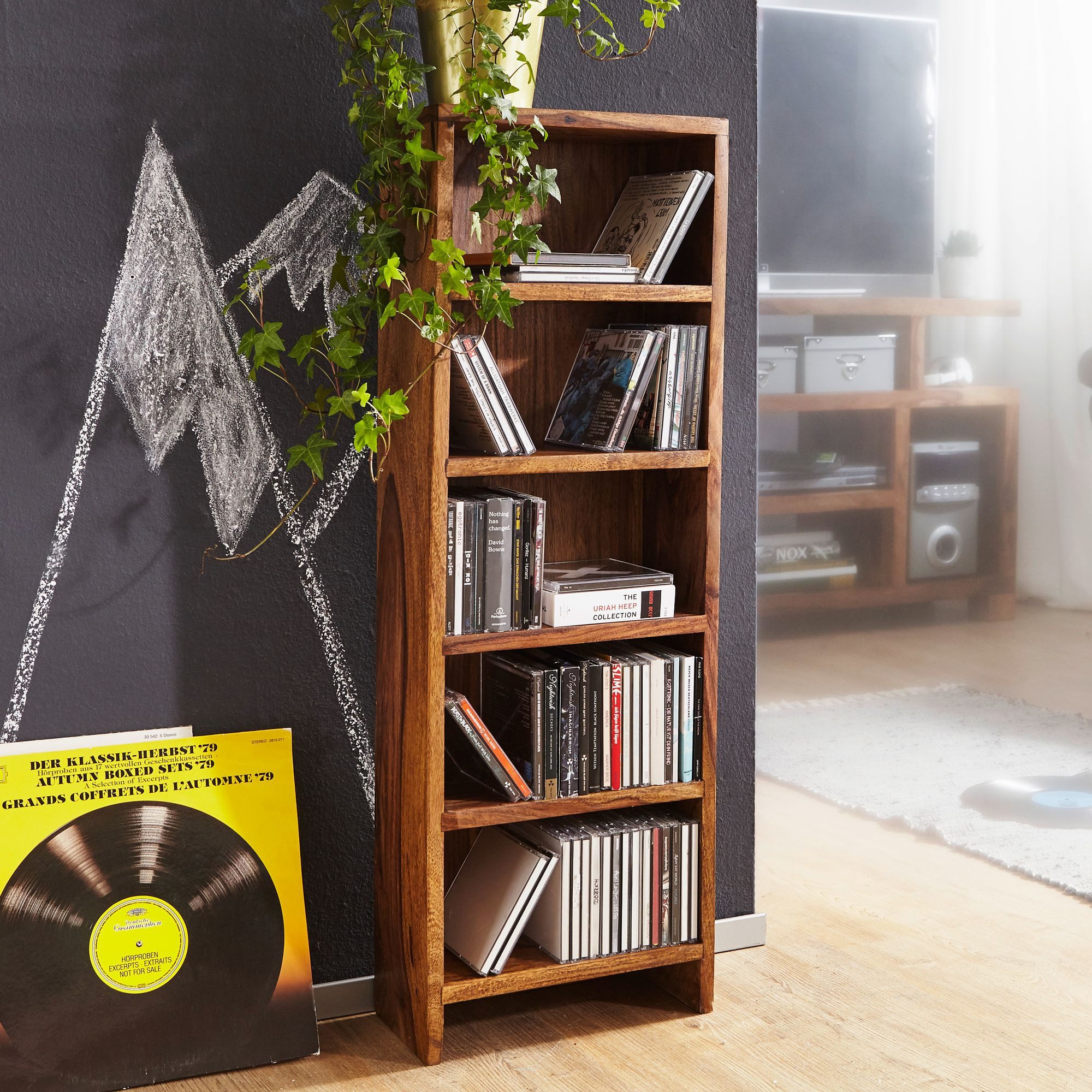 FINEBUY CD-Regal SuVa3538_1, Massivholz 90 cm, günstig online kaufen