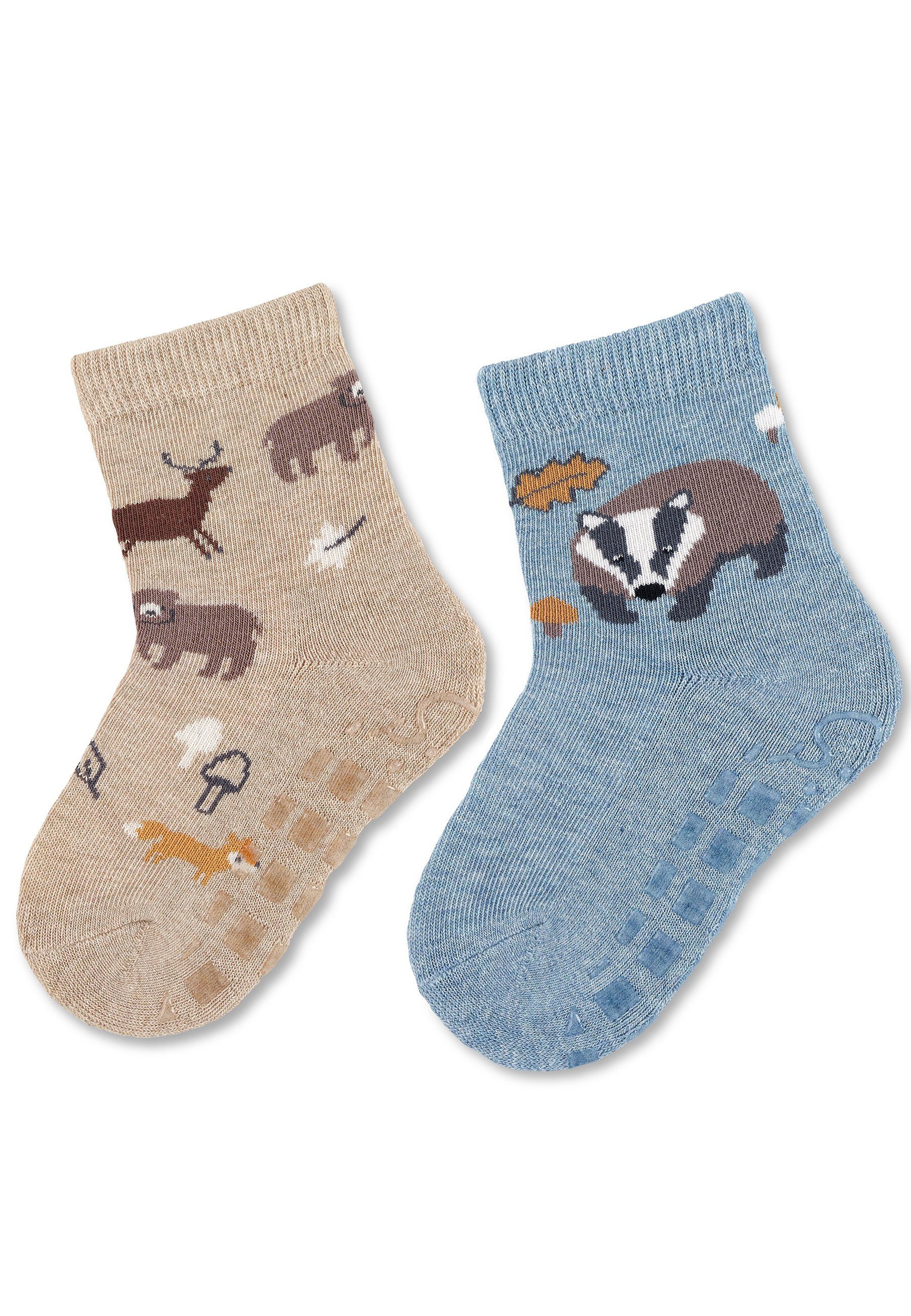 Sterntaler ABS-Krabbelsocken 2er Pack – Mit Anti-Rutsch-Noppen, Motiv Maus & Blüten, Für Babys