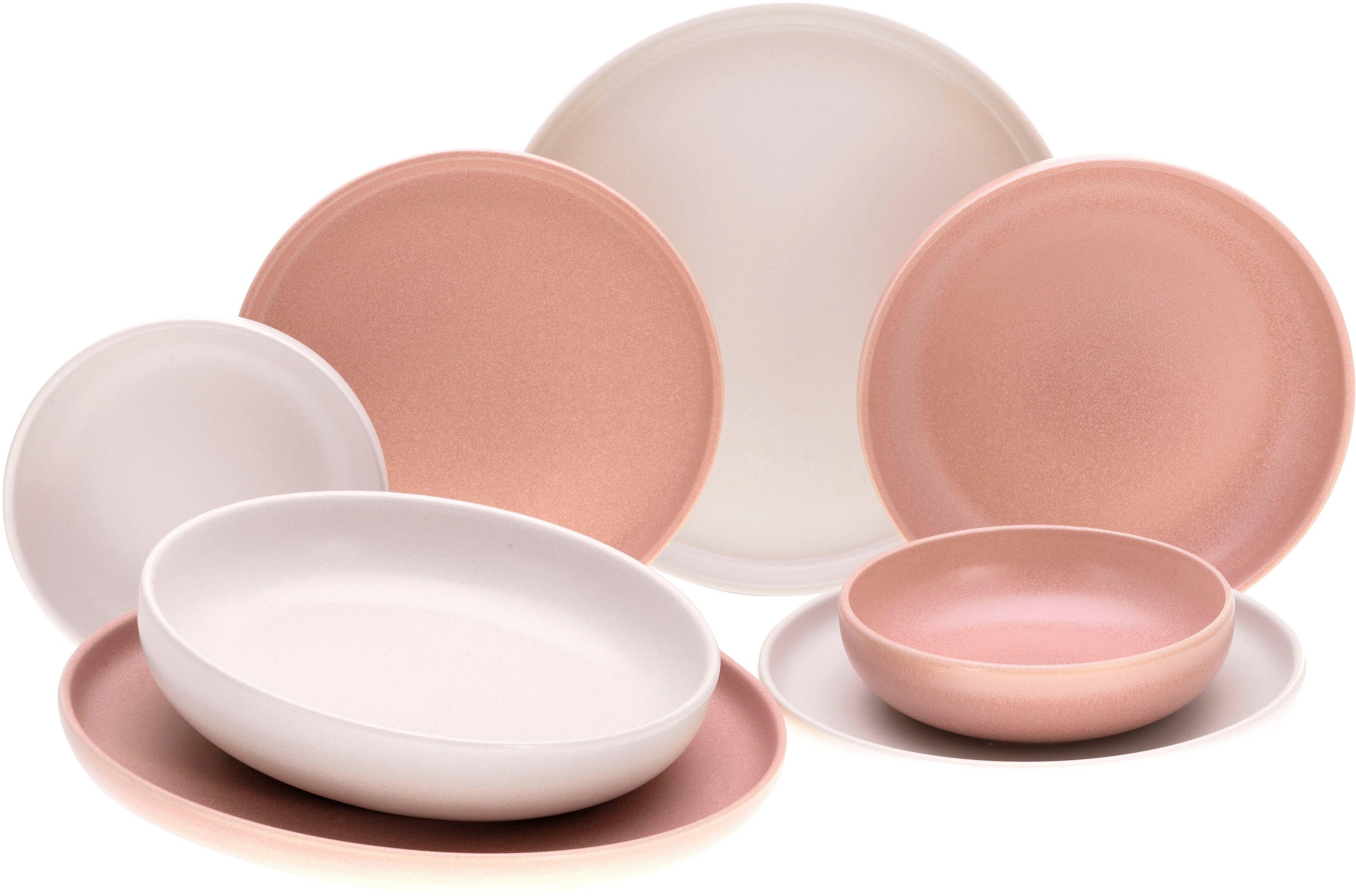 CreaTable Tafelservice Uno (8-tlg), 2 Personen, Steinzeug, seidenmatte Glasur