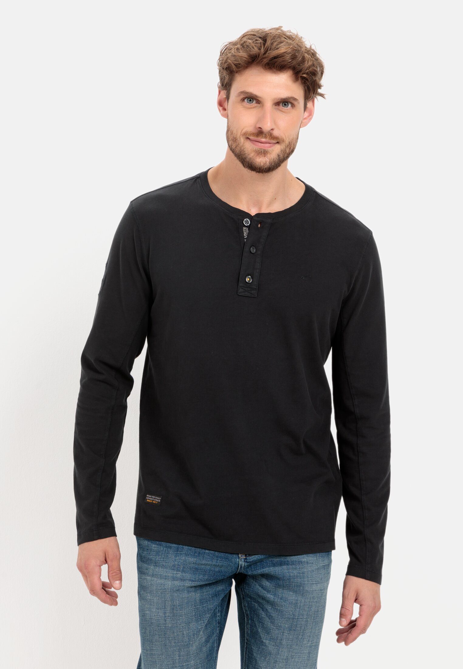 camel active Henleyshirt mit Schwarz langen Ärmeln