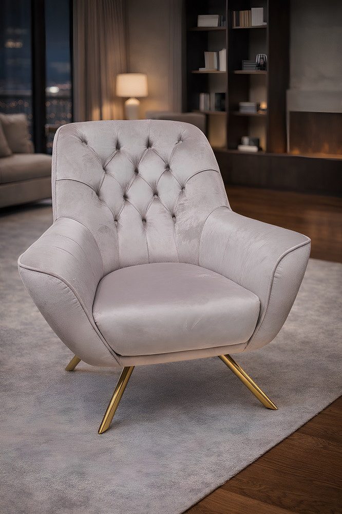 Xlmoebel Chesterfield-Sessel Chesterfield Grau Sessel Cocktailsessel Samtstoff Sofort (1-St., Sessel), Hergestellt in Europa