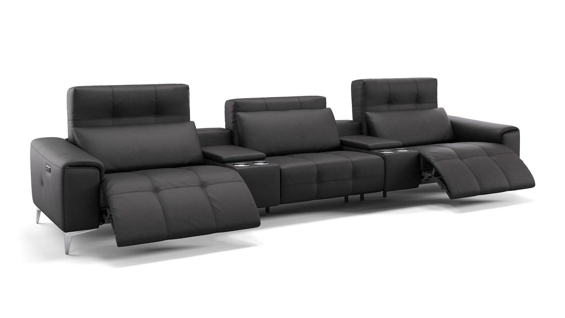 Sofa XL: 370 3-Sitzer SALENTO Schwarz cm x 100 in Kinosofa Leder Sofanella