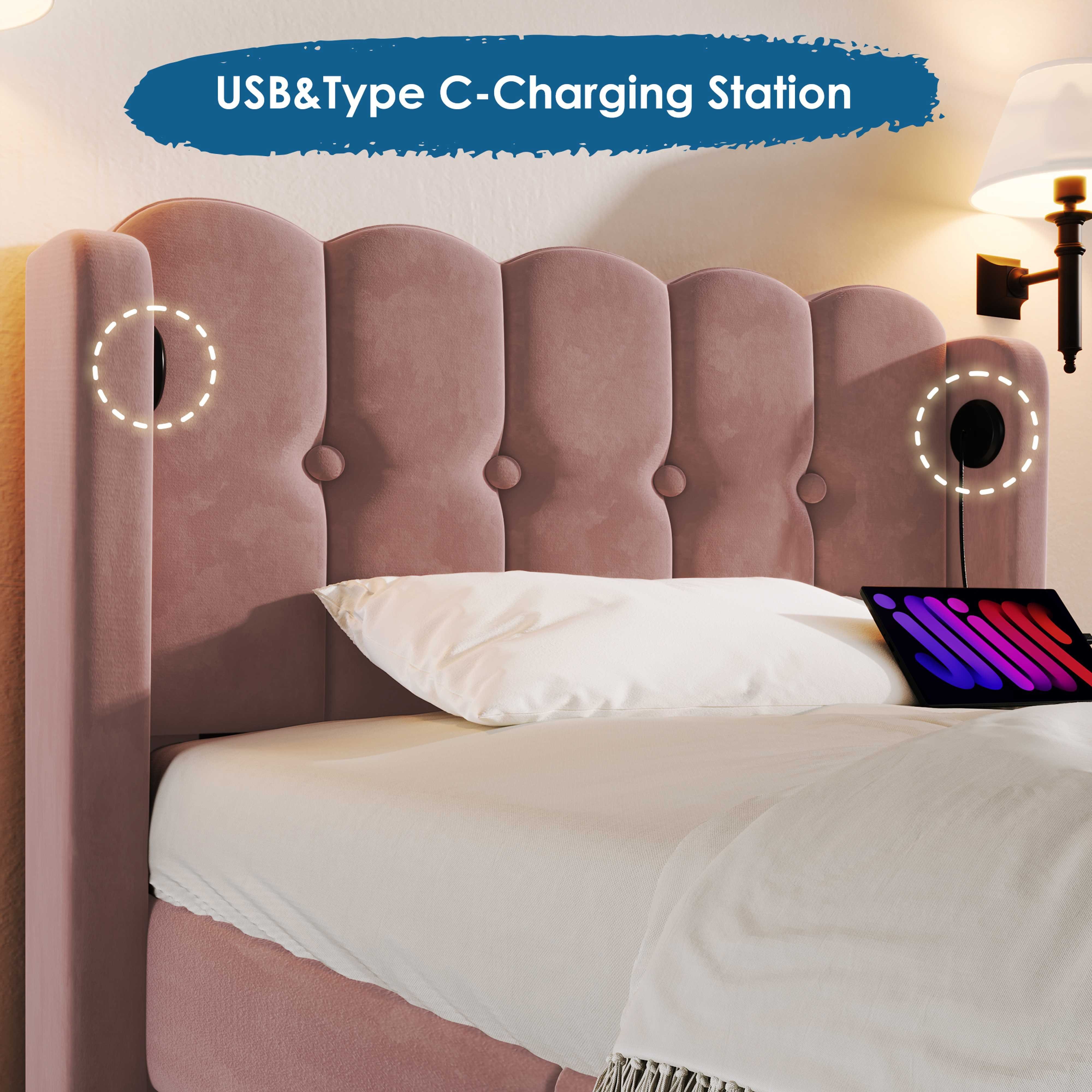 BlingBin Einzelbett Polsterbett Doppelbett (1-tlg., Jugendbett mit USB Typ günstig online kaufen