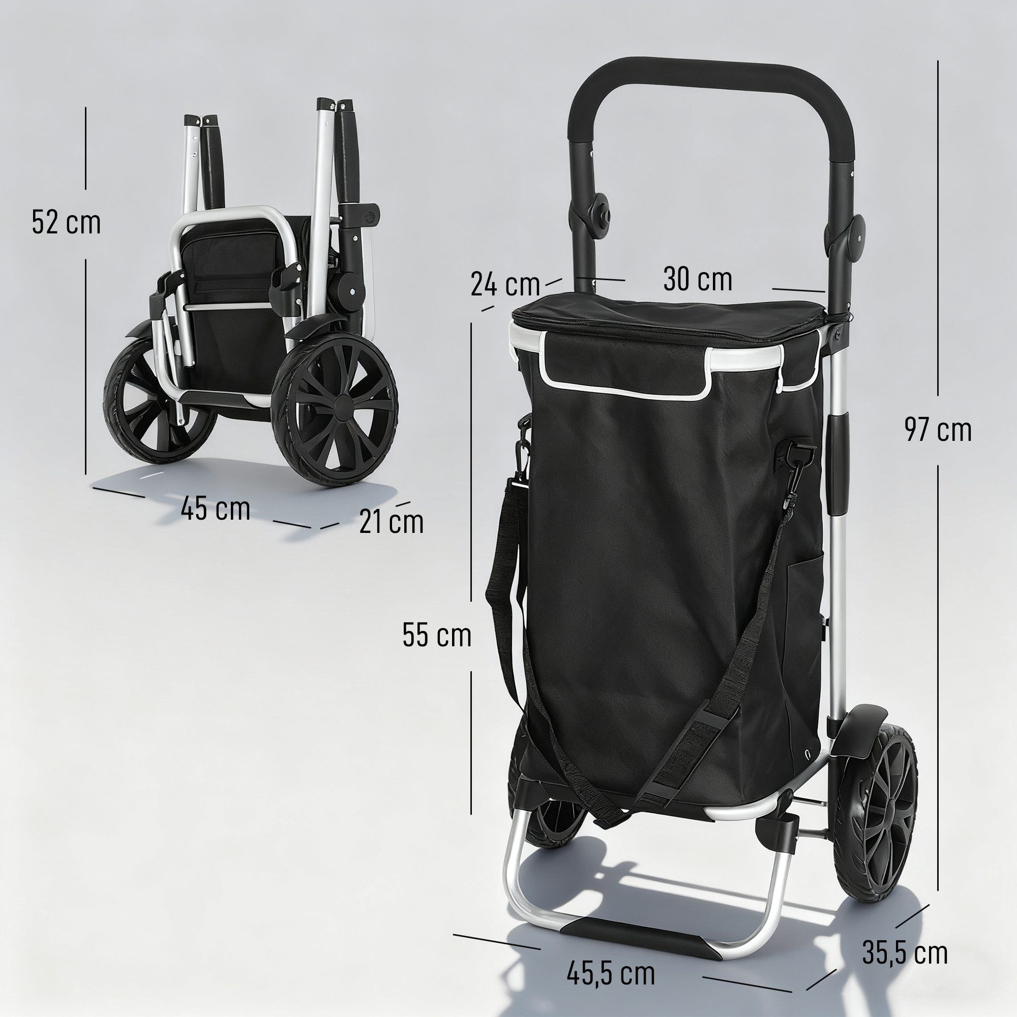 HOMCOM Einkaufstrolley trägt 25 kg, 40 l, Aluminiumrahmen, Schwarz