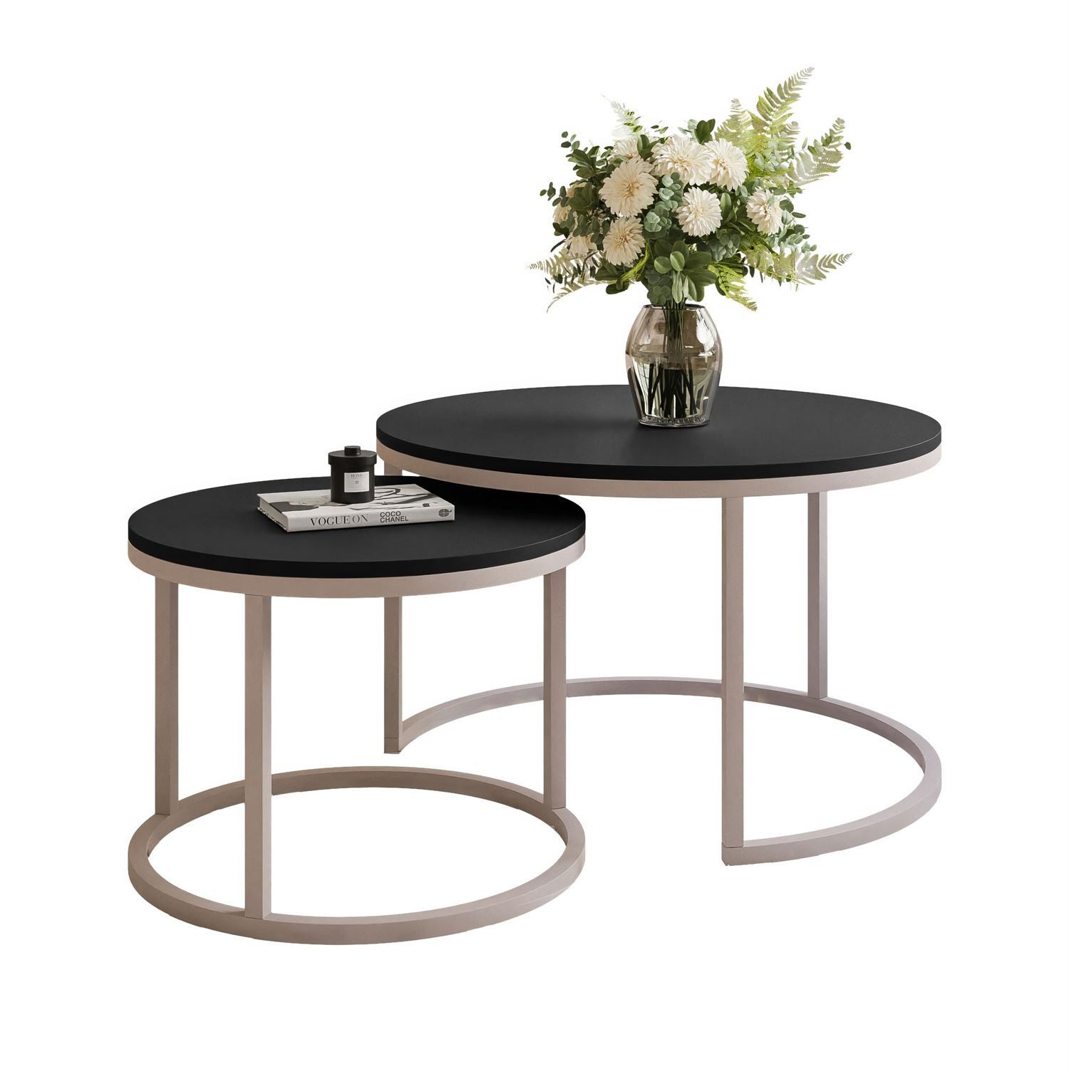 yourhouse24 Couchtisch Runder Inez 2in1, 50 & 70 cm, Kaschmir & mattes Tischblatt (Set 2 in 1), Tisch mit matter Tischplatte