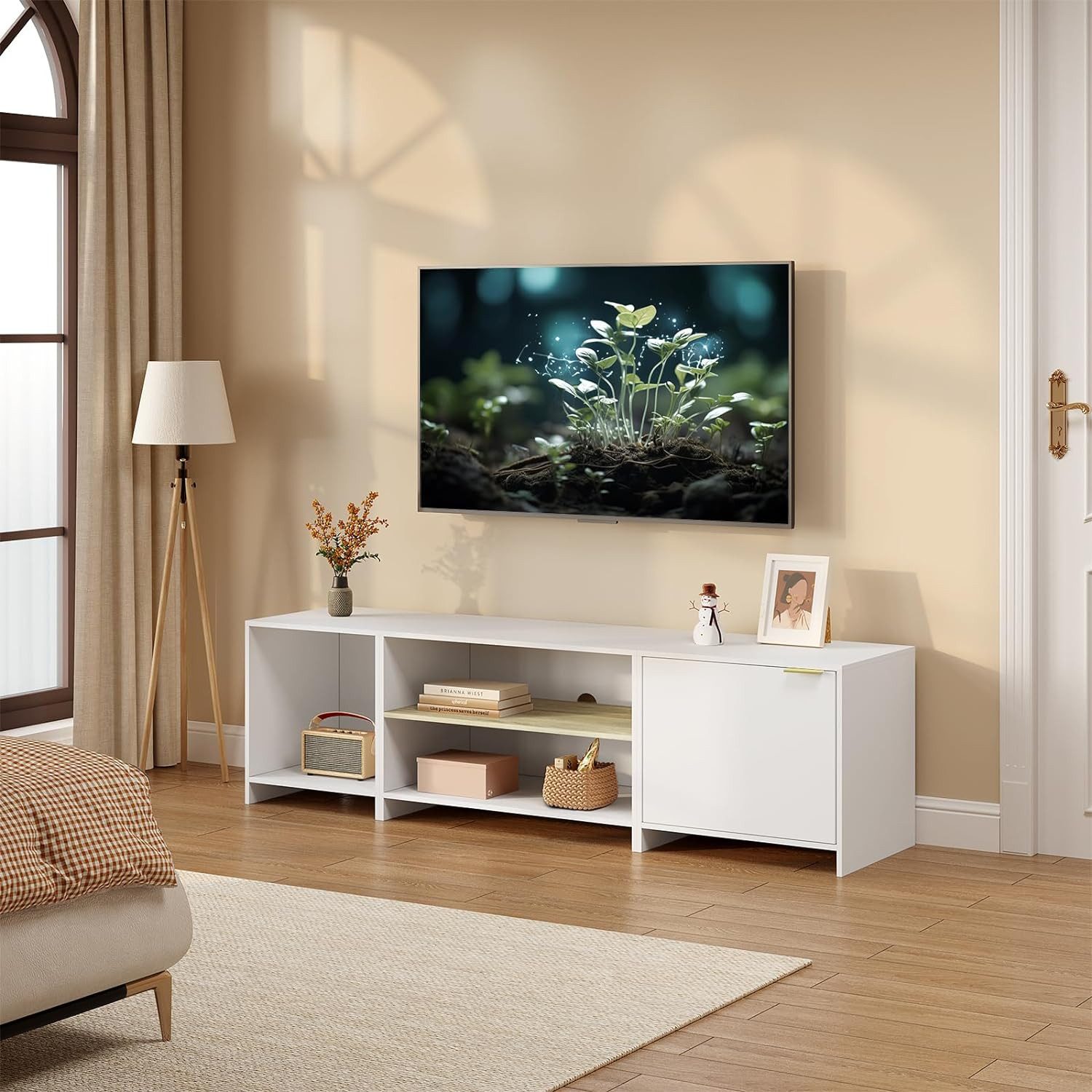 Woltu TV-Schrank (1-St) mit 3 offenen Fächern 1 Tür, 160x45x39 cm, weiß
