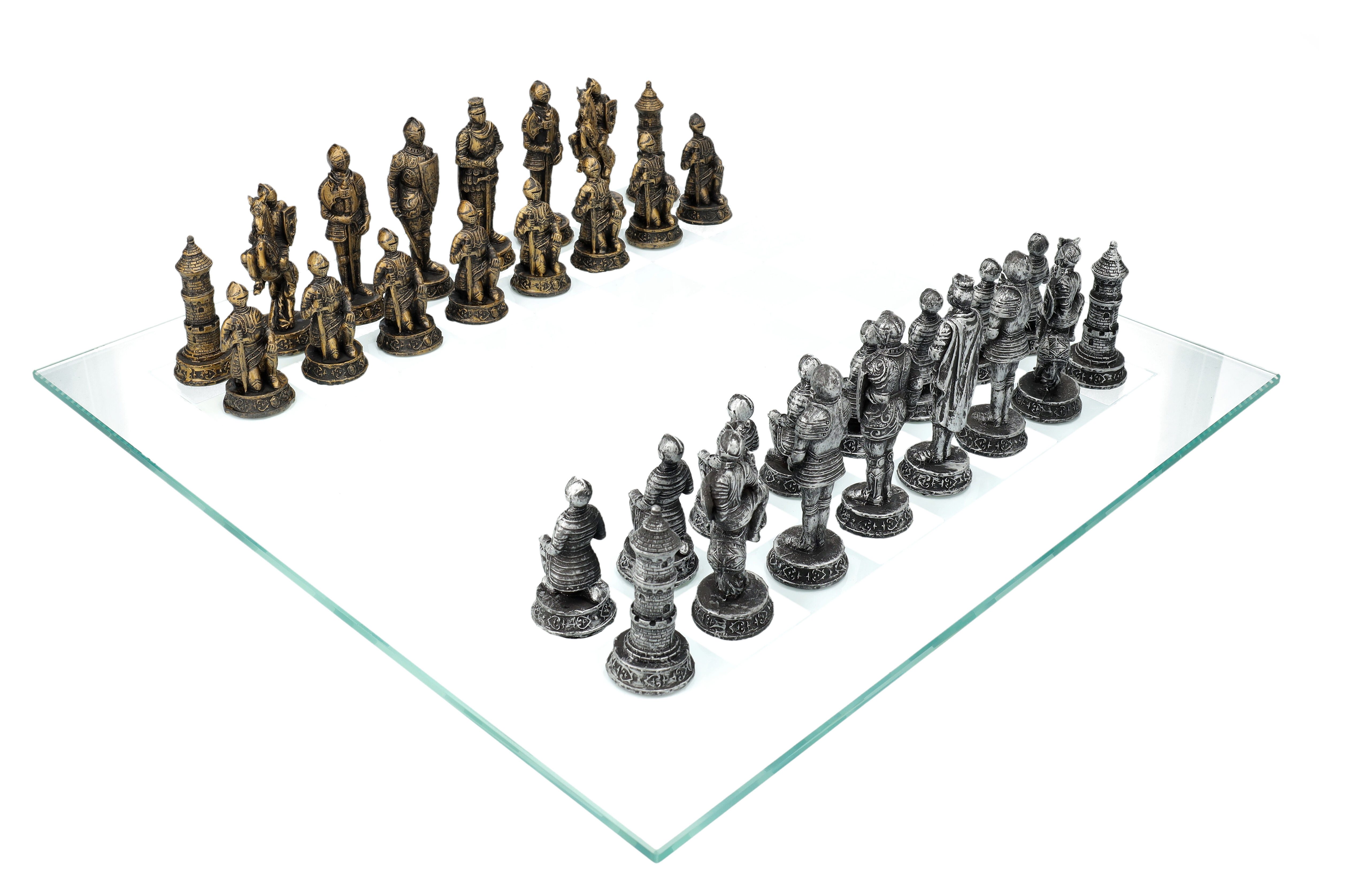 Figuren Shop GmbH Spiel Schachspiel Ritter - Gold vs. Silber - Mittelalter Schach Dekoration