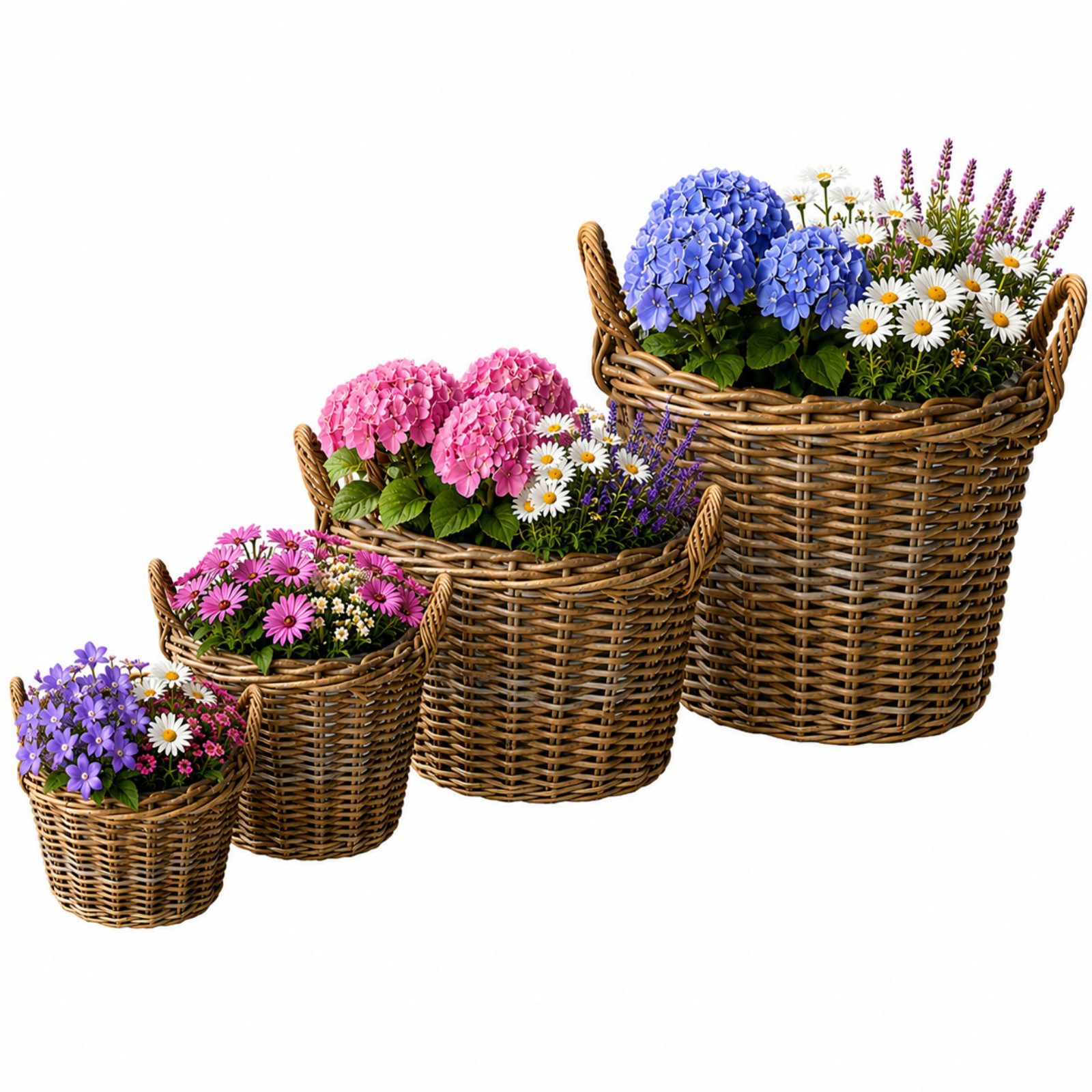Van der Leeden Blumentopf Weidenkörbe Rattan Natur 4 Tlg. Set (Set, 4 St., Packung), Rattankorb, Indoor & Outdoor, 4 Größen, mit Innenfolie, Handarbeit