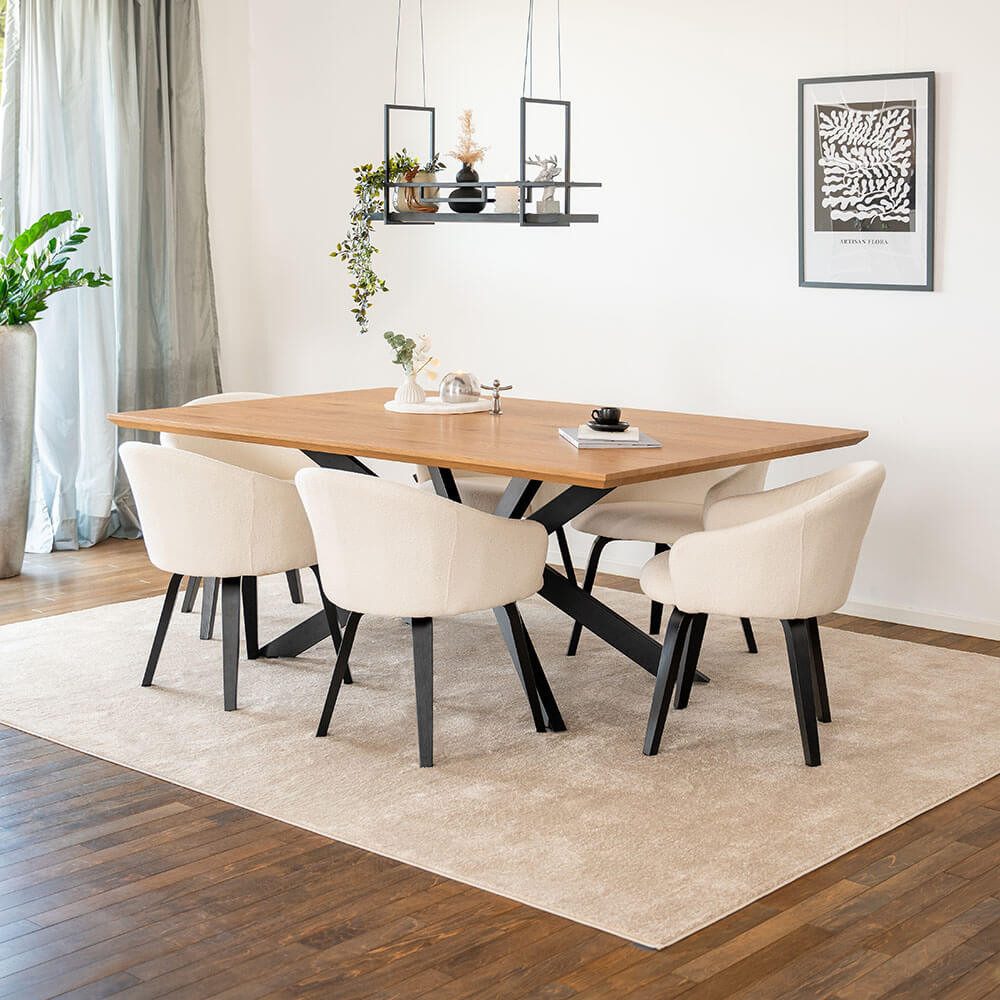 HOME DELUXE Essgruppe Eckig AVENCIA inkl. Sternfuß - 200 x 120 cm Light Oak, (7-tlg)