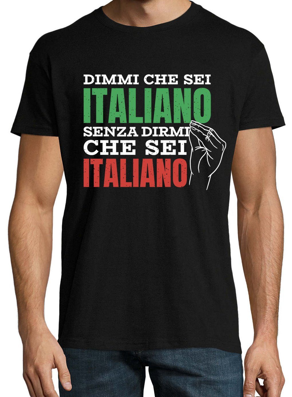 Youth Designz Es "Sag Bist, Shirt T-Shirt Sagen" Frontprint Mir lustigem Italiener Schwarz Mir Herren Zu Dass mit Du Ohne