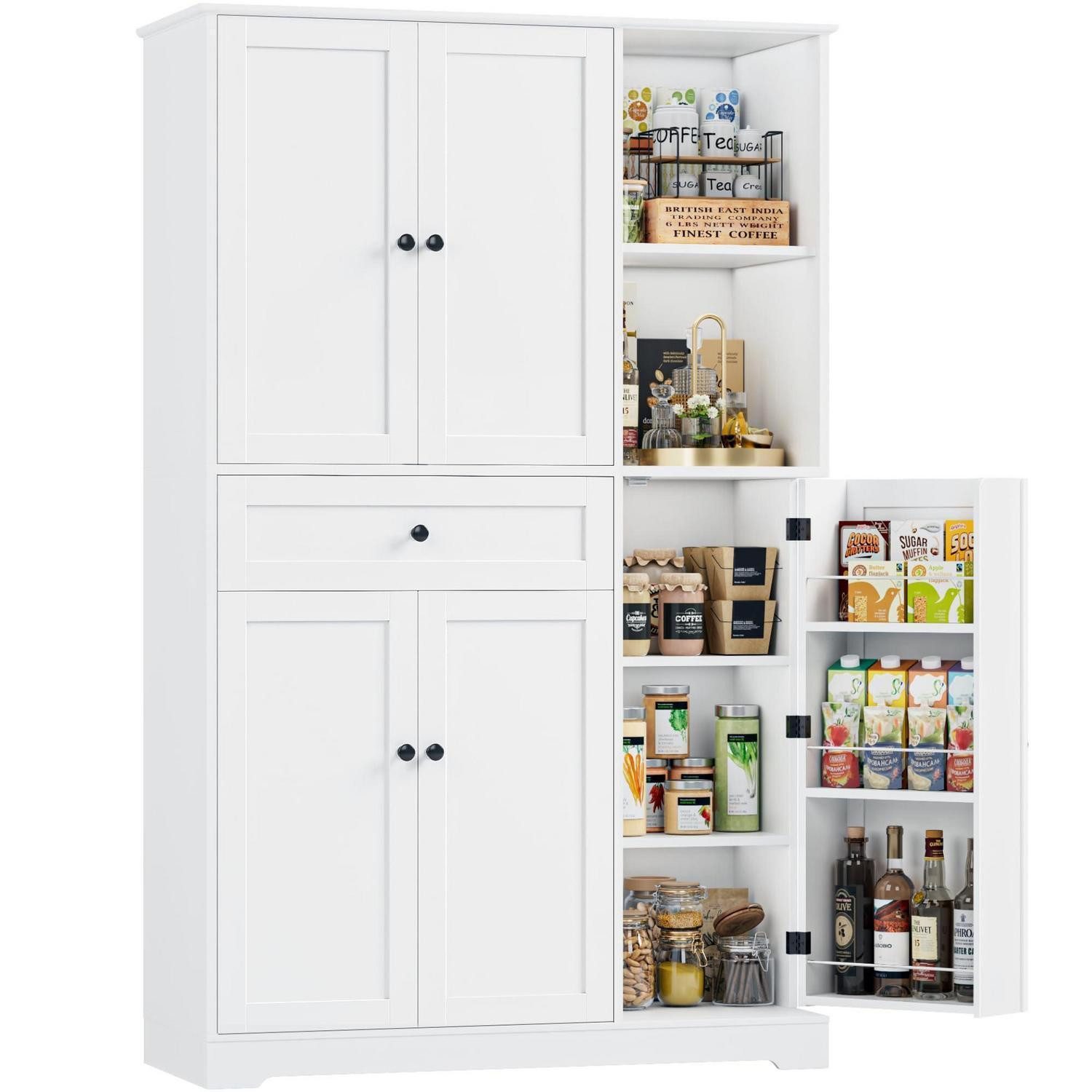 LuxusKollektion Hochschrank Küchenschrank Hochschrank Gewürzregal 5 Türen 1 Schublade Weiß