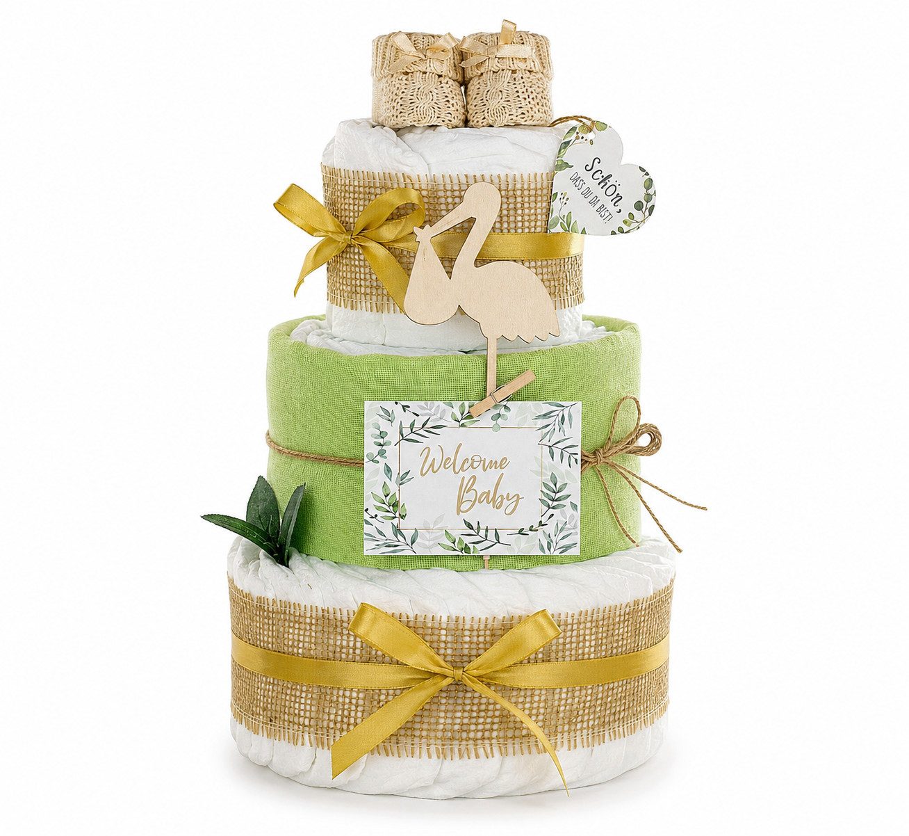 dubistda-WINDELTORTEN- Neugeborenen-Geschenkset Windeltorte Storch, zur Geburt – Bild 2 von 3