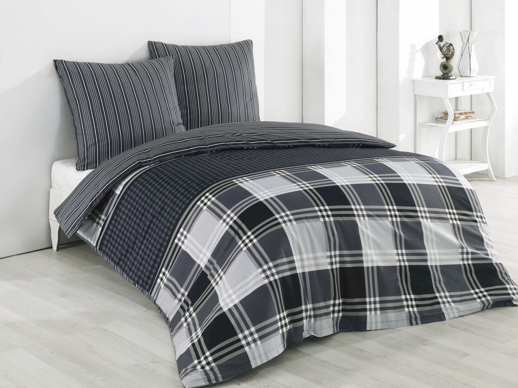 One Home Bettwäsche Kariert, Renforcé, 3 teilig, Baumwolle, gestreift und m günstig online kaufen