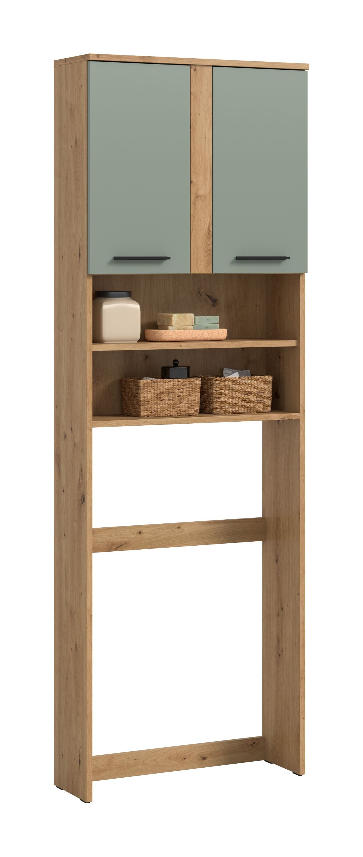 xonox.home Waschmaschinenumbauschrank Blake in Salbei / Artisan Eiche Nachbildung 63 x 191 x 25 cm