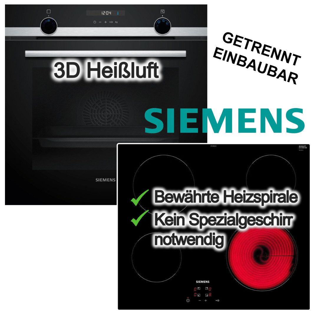 SIEMENS Backofen-Set Backofen 3DHeißluft Hydrolyse Schnellheizen +Elektrokochfeld 4 Zonen, Hydrolyse