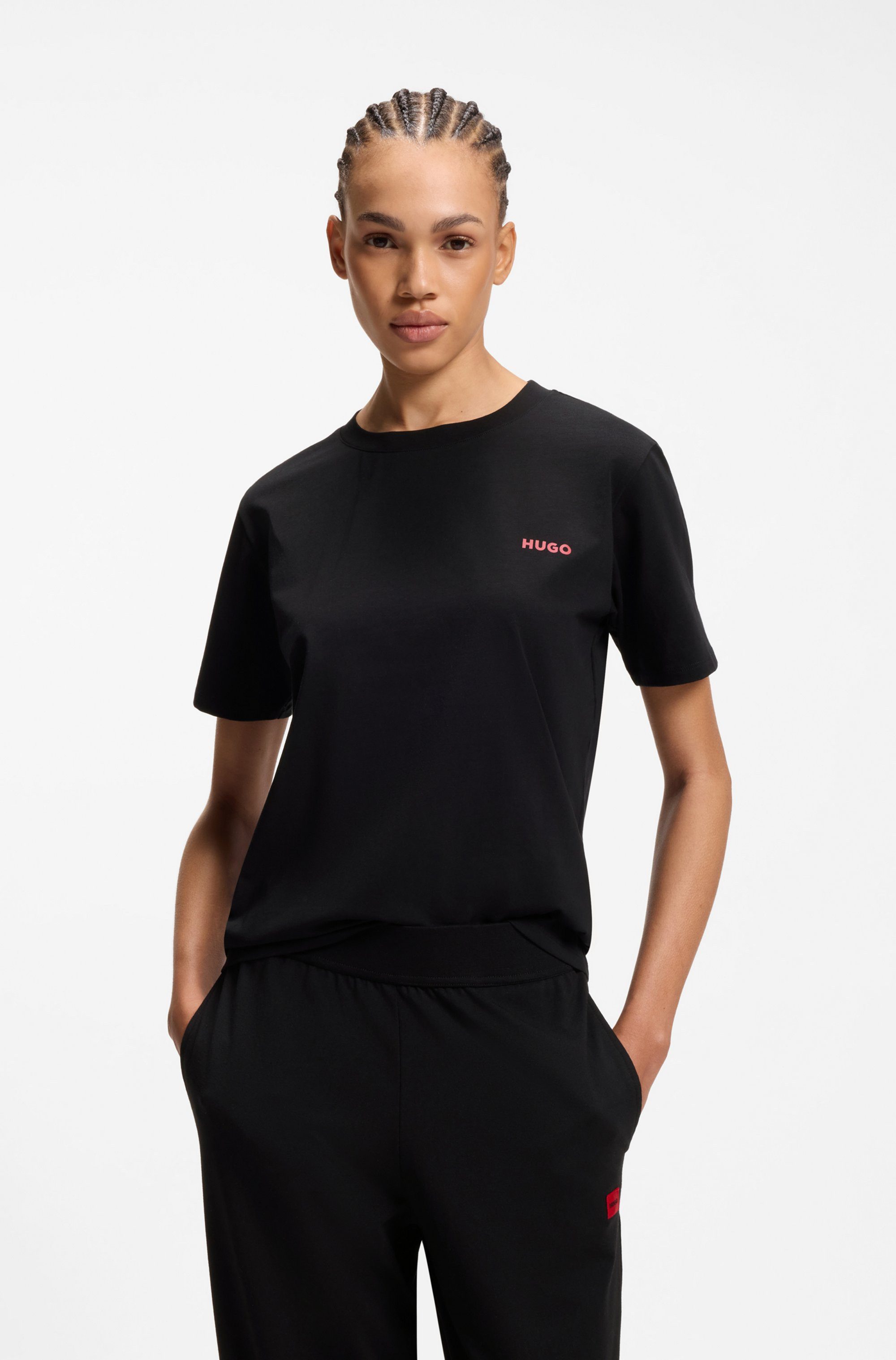 HUGO T-Shirt mit rundem Ausschnitt, regular fit, toniges Markenlogo