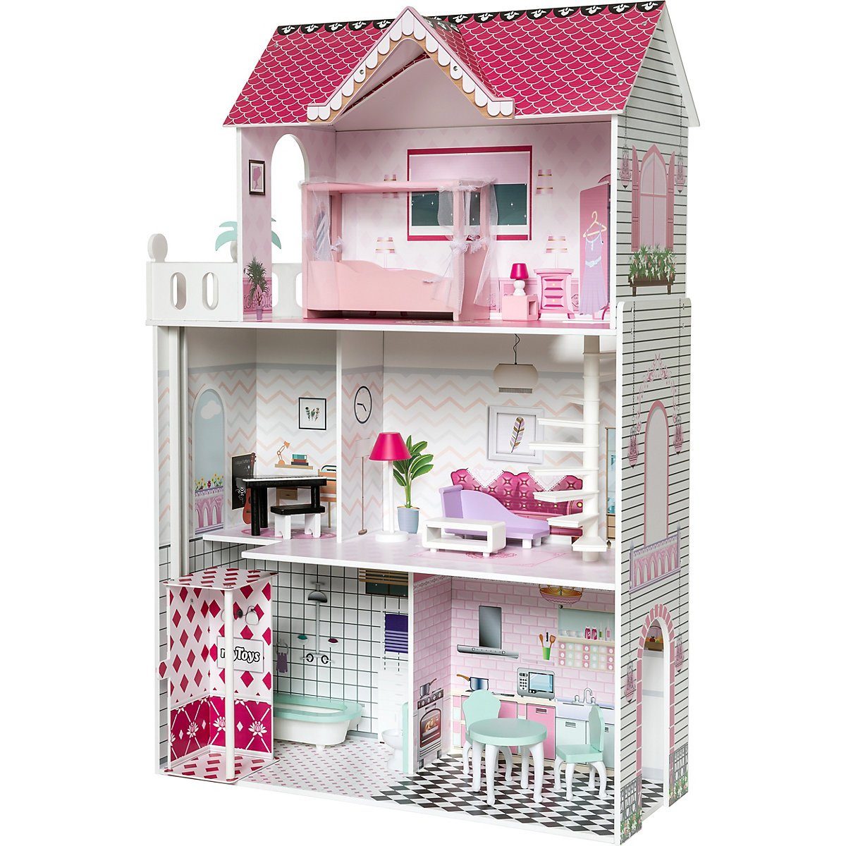 myToys Puppenhaus »Puppenhaus mit 13 Möbeln, pink« | OTTO