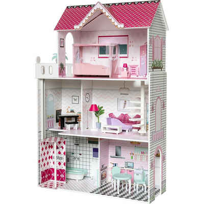 myToys ORIGINALS Puppenhaus Puppenhaus mit 13 Möbeln, pink