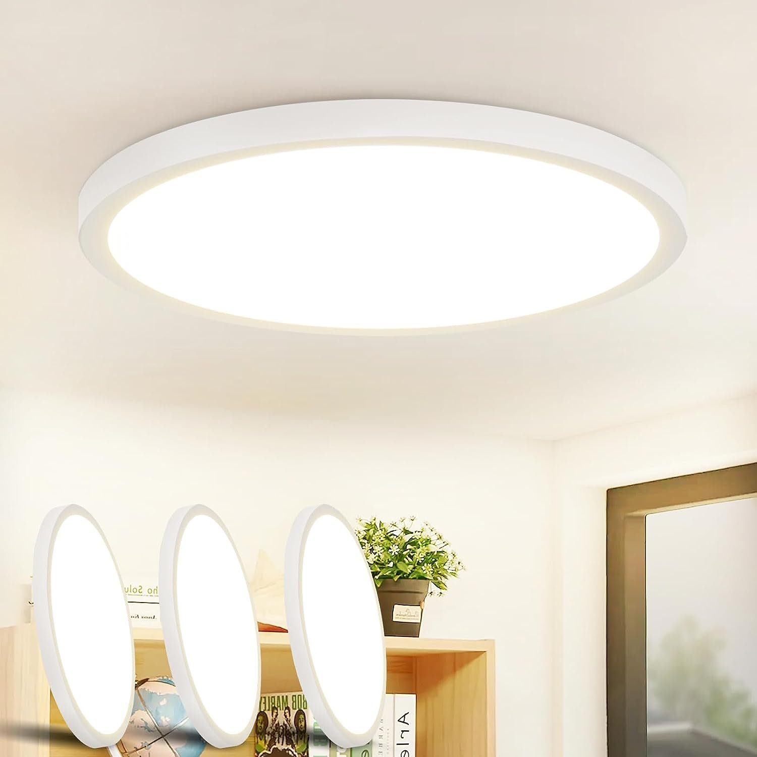 ZMH LED Deckenleuchte Rund Flach 24W Modern für Wohnzimmer, LED fest integriert