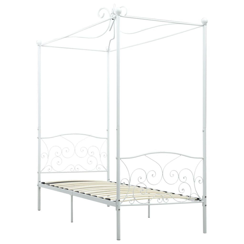 Himmelbett 100 x 200 cm Himmelbett-Gestell Weiß Metall 100x200 cm Bett Bettrahmen