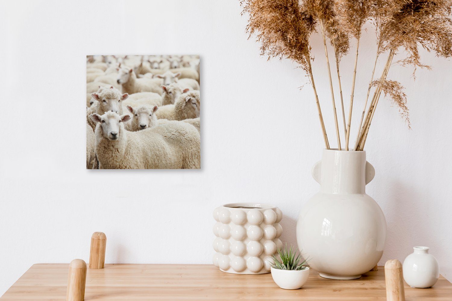 Leinwandbild Bilder Weiß, St), (1 - für - Wolle Schafe Wohnzimmer OneMillionCanvasses® Schlafzimmer Leinwand