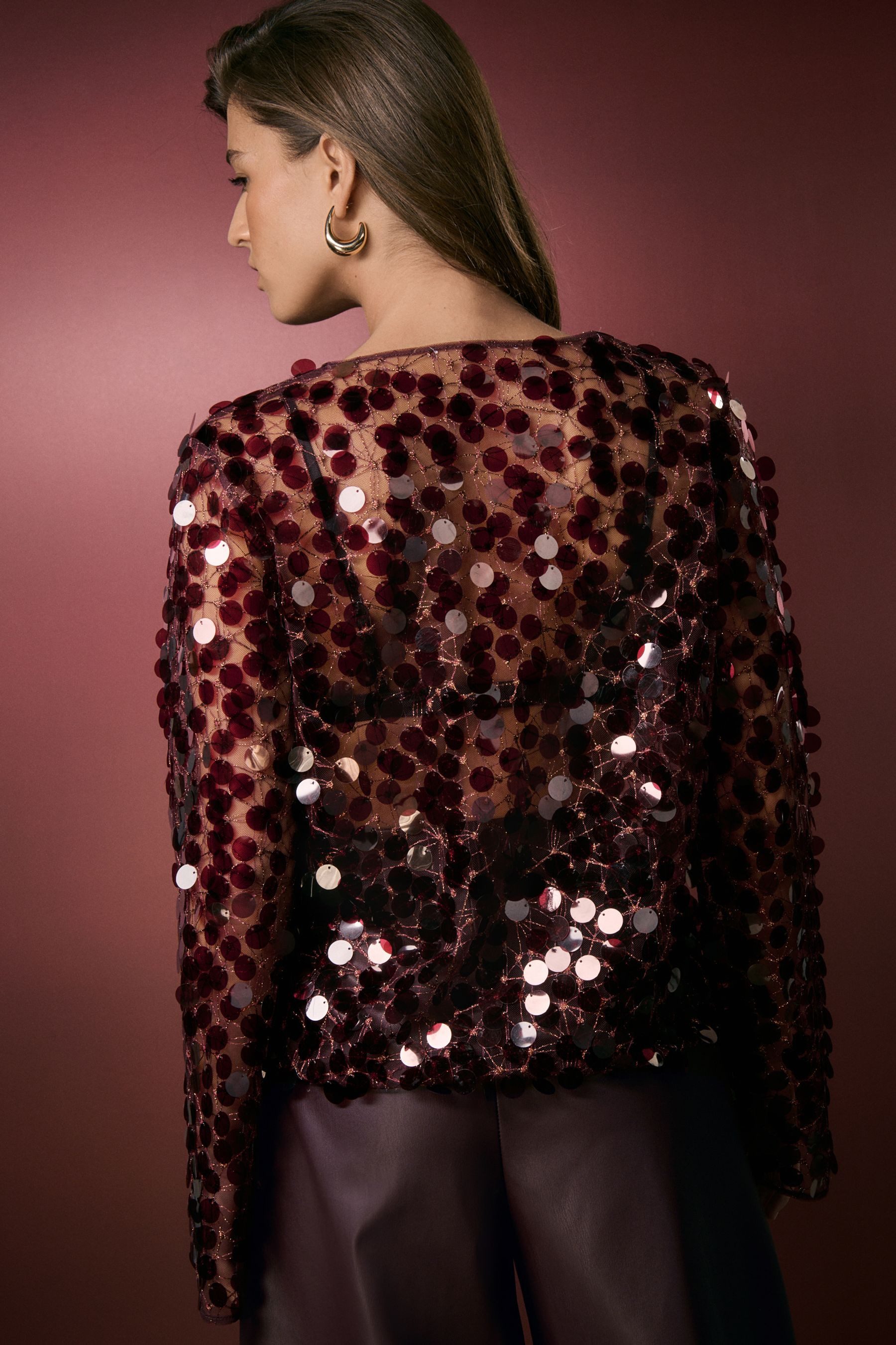 Next Blusenshirt Langärmeliges, transparentes Oberteil, Pailletten (1-tlg) günstig online kaufen