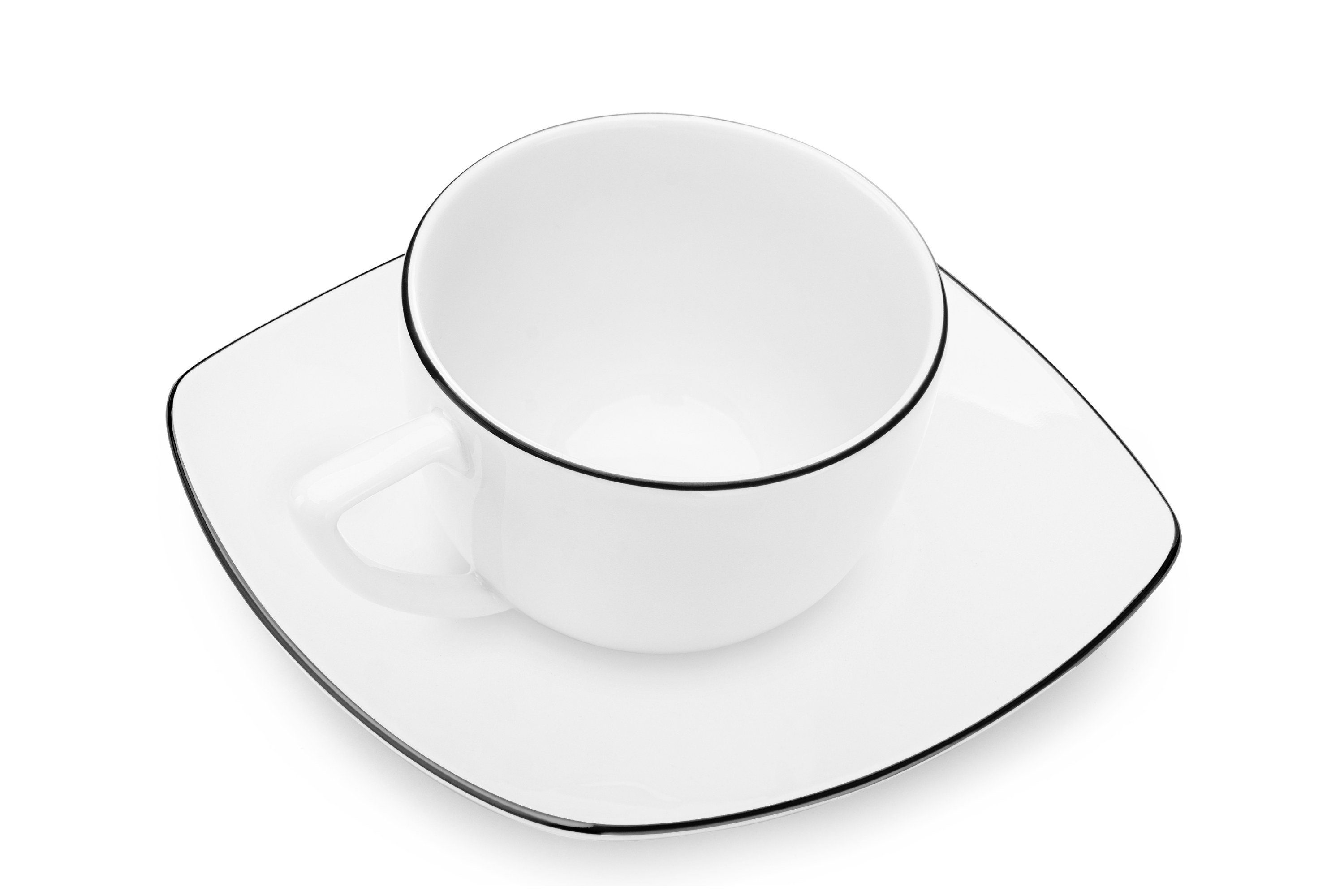 CARLINA Schwarz Konsimo 6 Kaffeeservice quadratisch Personen, Mikrowellengeeignet, Spulmachinen- (12-tlg), Porzellan, und Kaffeetasse Untertasse