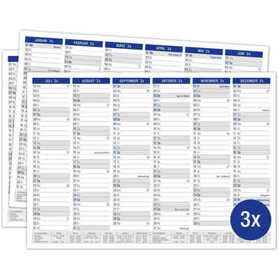 TOBJA Wandkalender Tafelkalender 2024 A4 Blau - Kalender 2024 mit Ferien & Feiertagen, Wandkalender, Jahresplaner, Urlaubsplaner A4, Kalender 2024