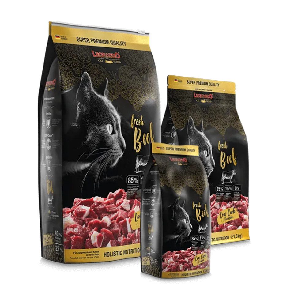 Leonardo Catfood Fresh Beef & Poultry - getreidefreies Trockenfutter mit 85% Fleisch, Trockenfutter für: Katzen