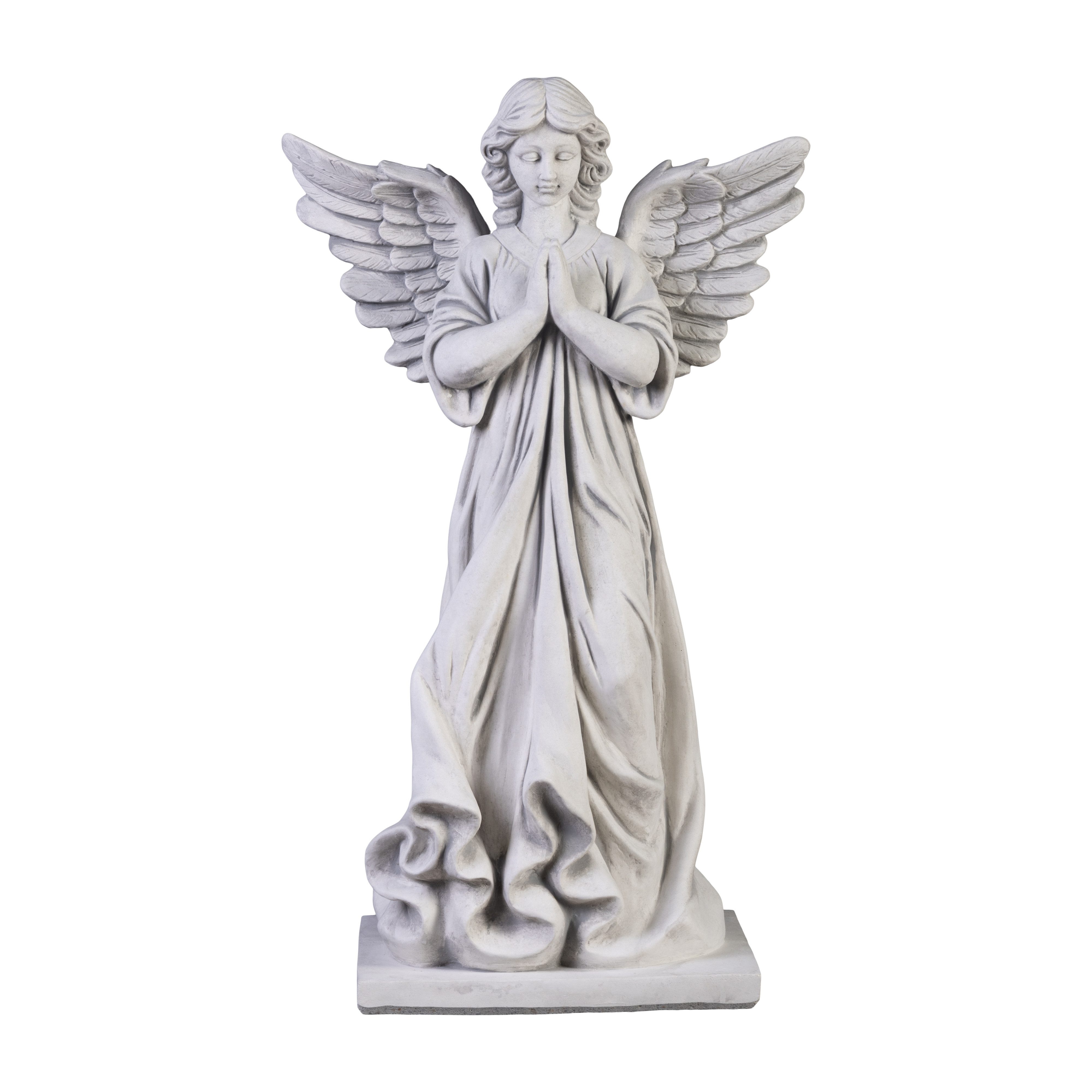 gartendekoparadies.de Gartenfigur Engel Statue mit Flügel und Bodenplatte, Steinfigur H. 80 cm, 48 kg, Frostsicher