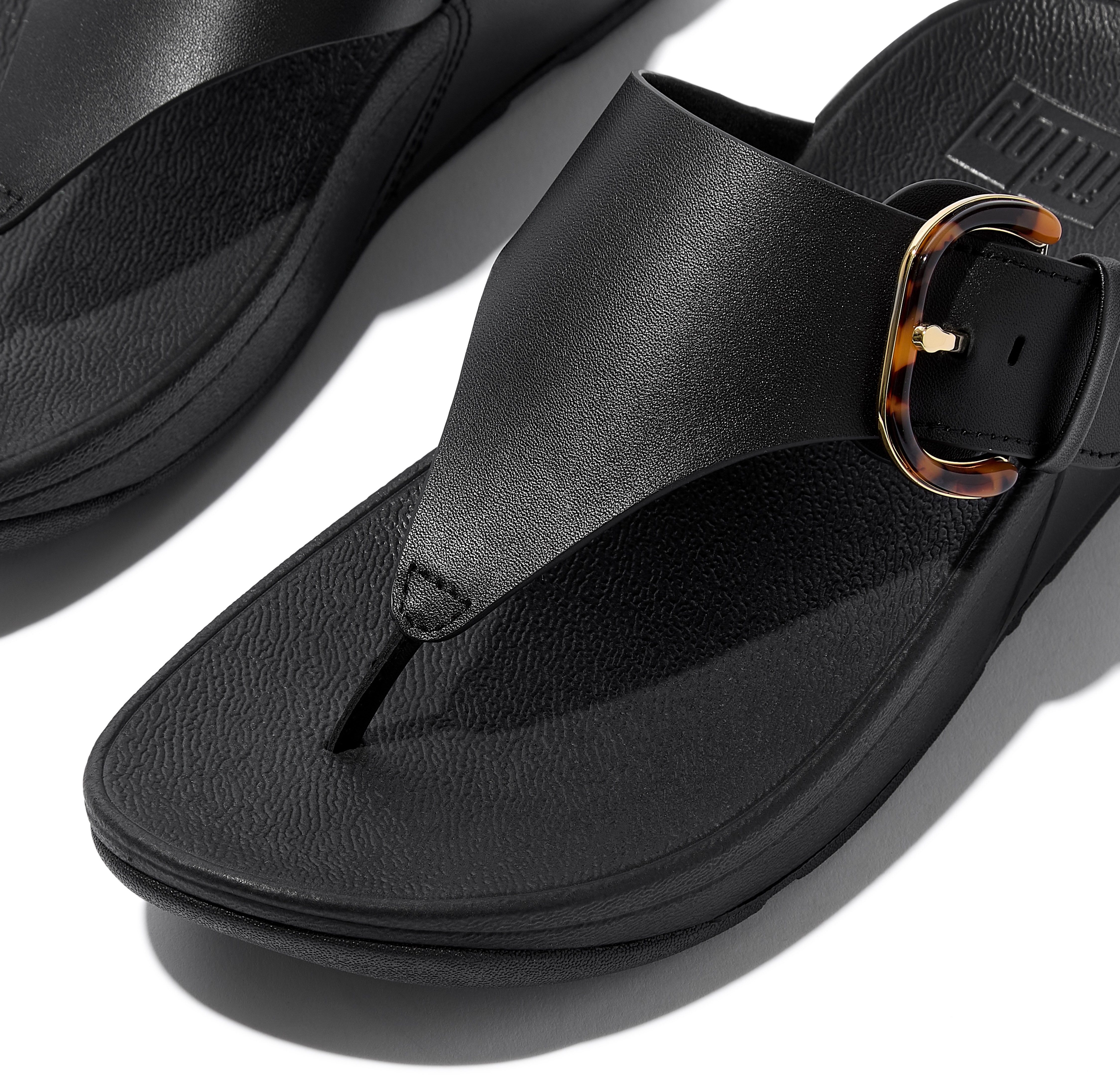 Fitflop LULU RESIN-BUCKLE LEATHER TOE-POST SANDALS Zehentrenner, Pantolette, Slides, Flats mit verstellbarer Schnalle