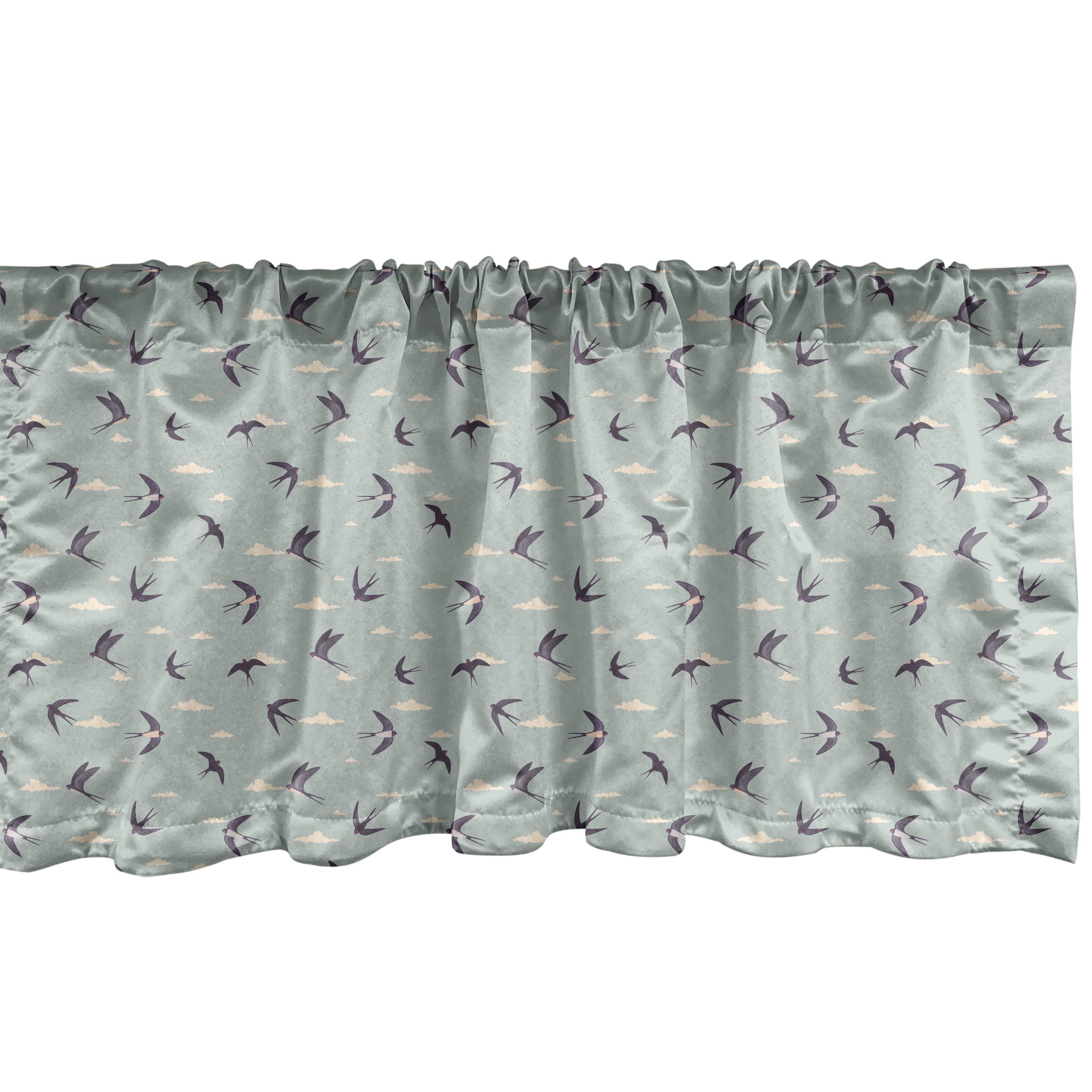 Scheibengardine Vorhang Volant für Küche Stangentasche, Abakuhaus, mit Tierkunst Swallow Dekor Schlafzimmer Microfaser, Vögel fliegen