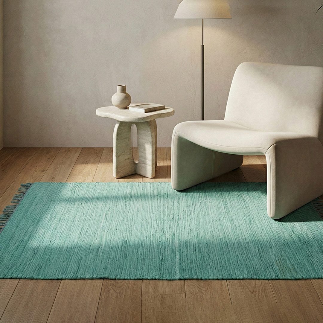 Elegant Floors Teppich Chindi Türkis 60x90 cm Baumwolle handgewebt Flachgewebe wendbar Boho, Rechteckig, Höhe: 9 mm