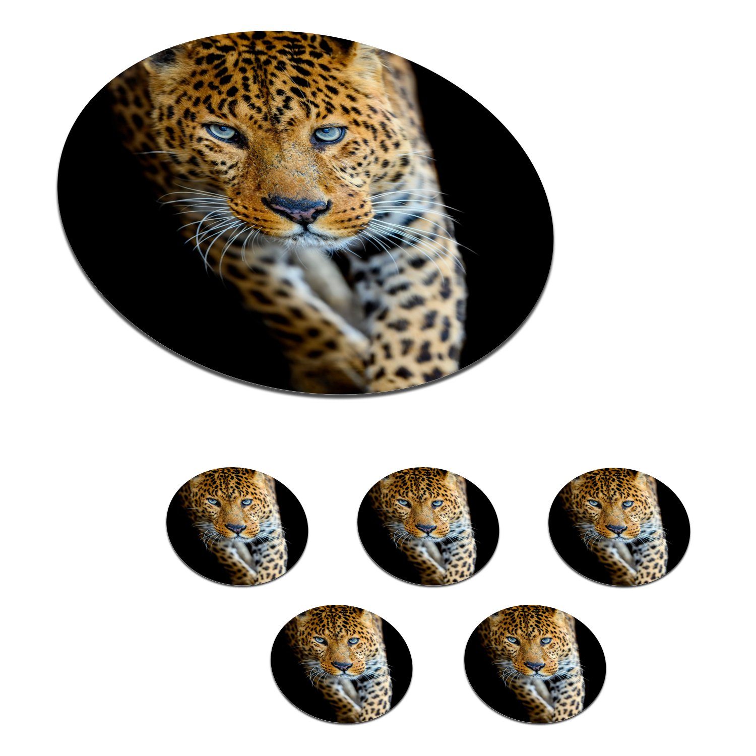 MuchoWow 6-tlg., Glasuntersetzer Leopard - Tasse, Gläser, Tassenuntersetzer, Tiere Schwarz, Zubehör - Korkuntersetzer, Becher - Wildtiere Getränkeuntersetzer, - Porträt für
