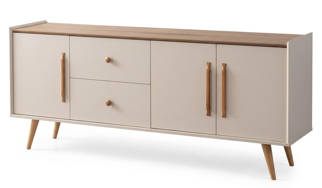 JVmoebel Esszimmer-Set Esstisch 4x Stühle Sideboard Spiegel Modern Beige Hell, (7-St), Made in Europa