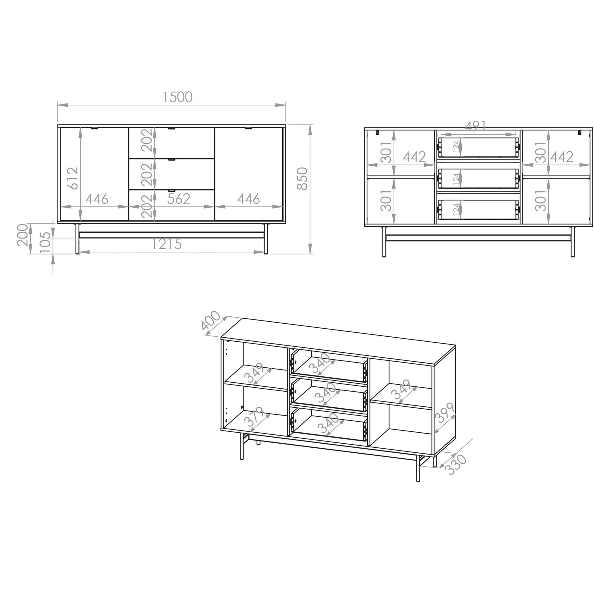 Selsey Sideboard HEGGERS, Sideboard in Mavelie-Eiche mit schwarzen Griffen, 2 Türen