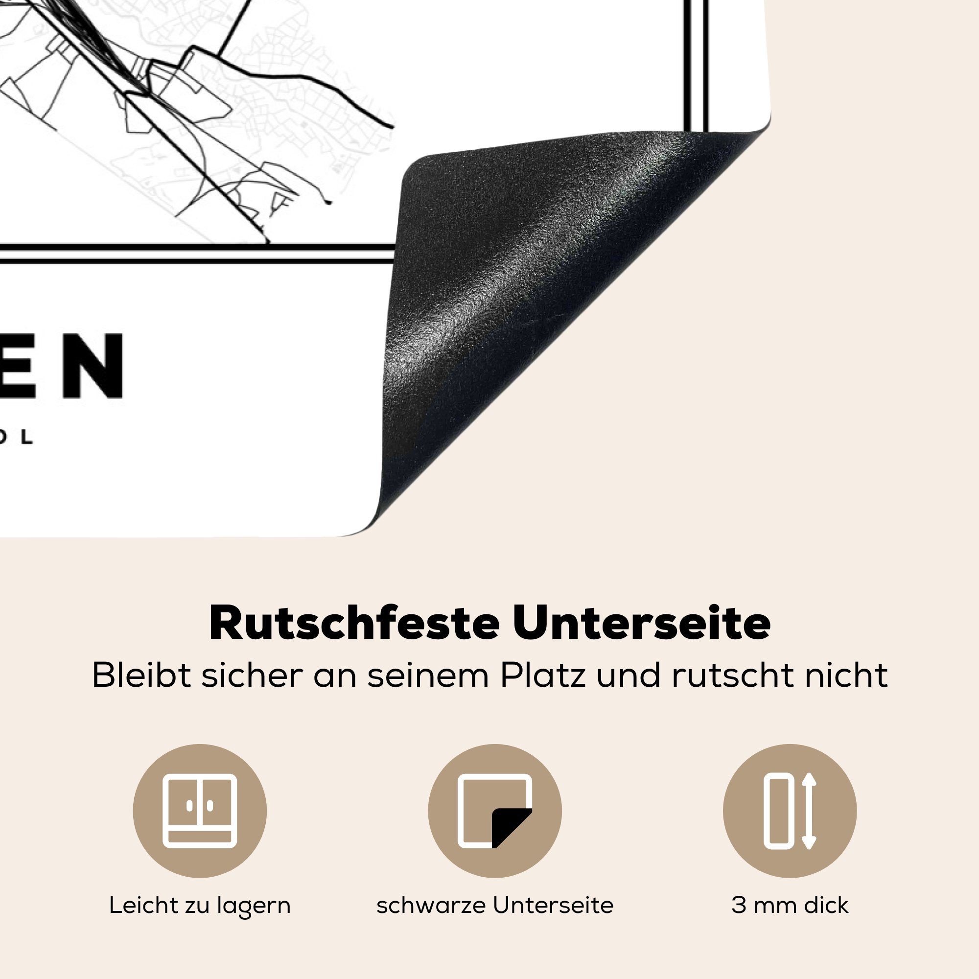 küche, Ceranfeldabdeckung Herdblende-/Abdeckplatte - 81x52 Mechelen Belgien Schwarz die Vinyl, Stadtplan cm, - für Karte, Karte - - weiß und (1 tlg), Schutz MuchoWow - Induktionskochfeld