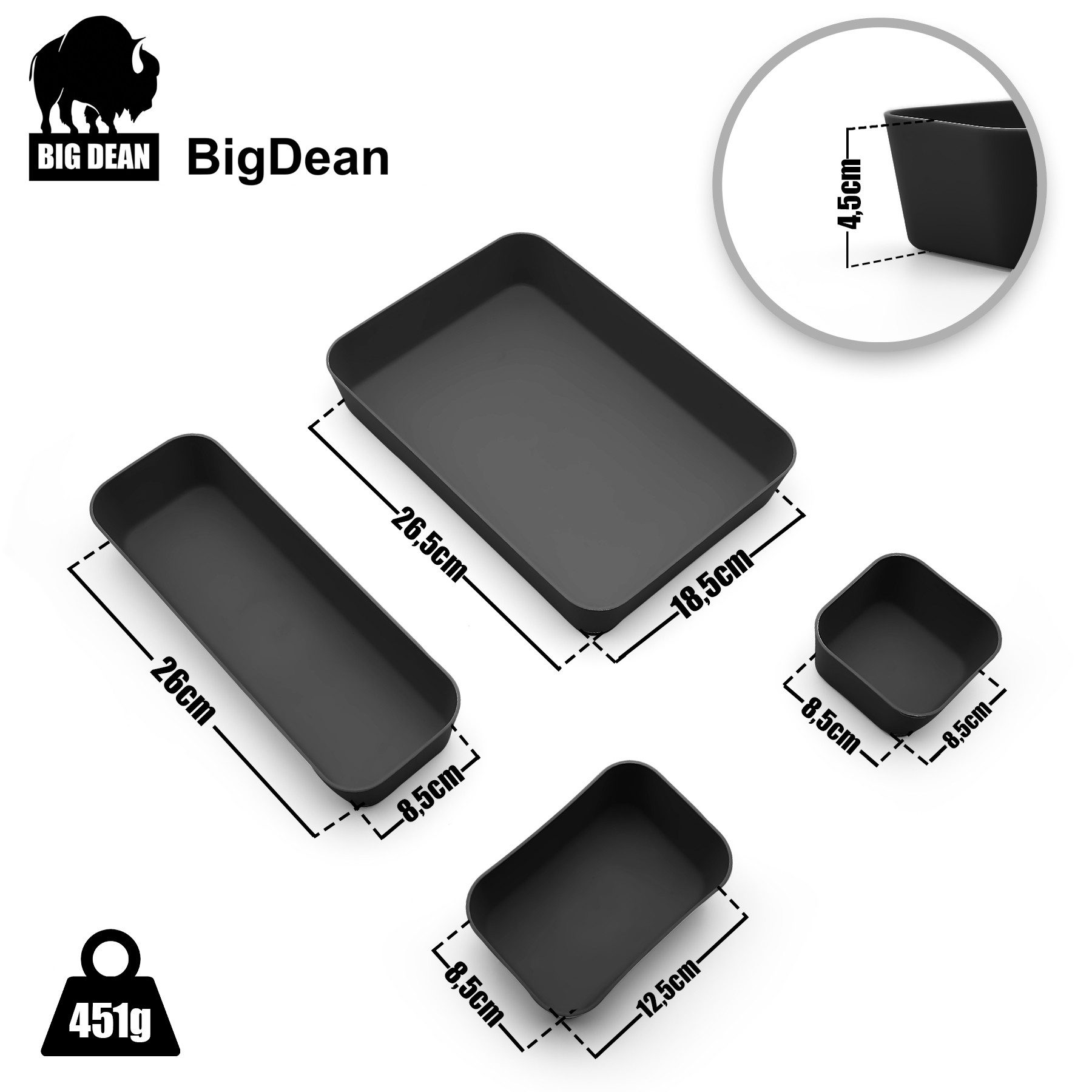 BigDean Organizer Schubladen Organizer mit 8 Fächern in Schwarz (Set, 1 St., 8 tlg), Küche (Lebensmittelecht), Schreibtisch, Büro