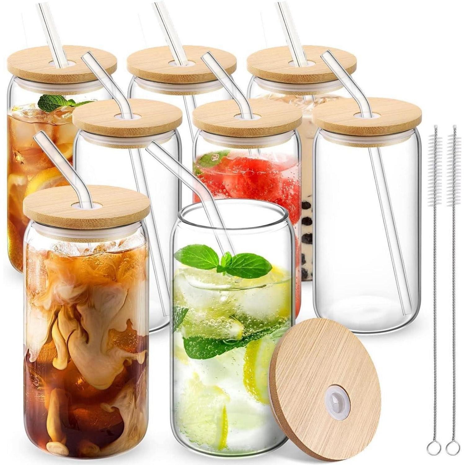 LuxusKollektion Gläser-Set Trinkglas Strohhalm Deckel 500ml Eiskaffee Smoothie 8er 8pack