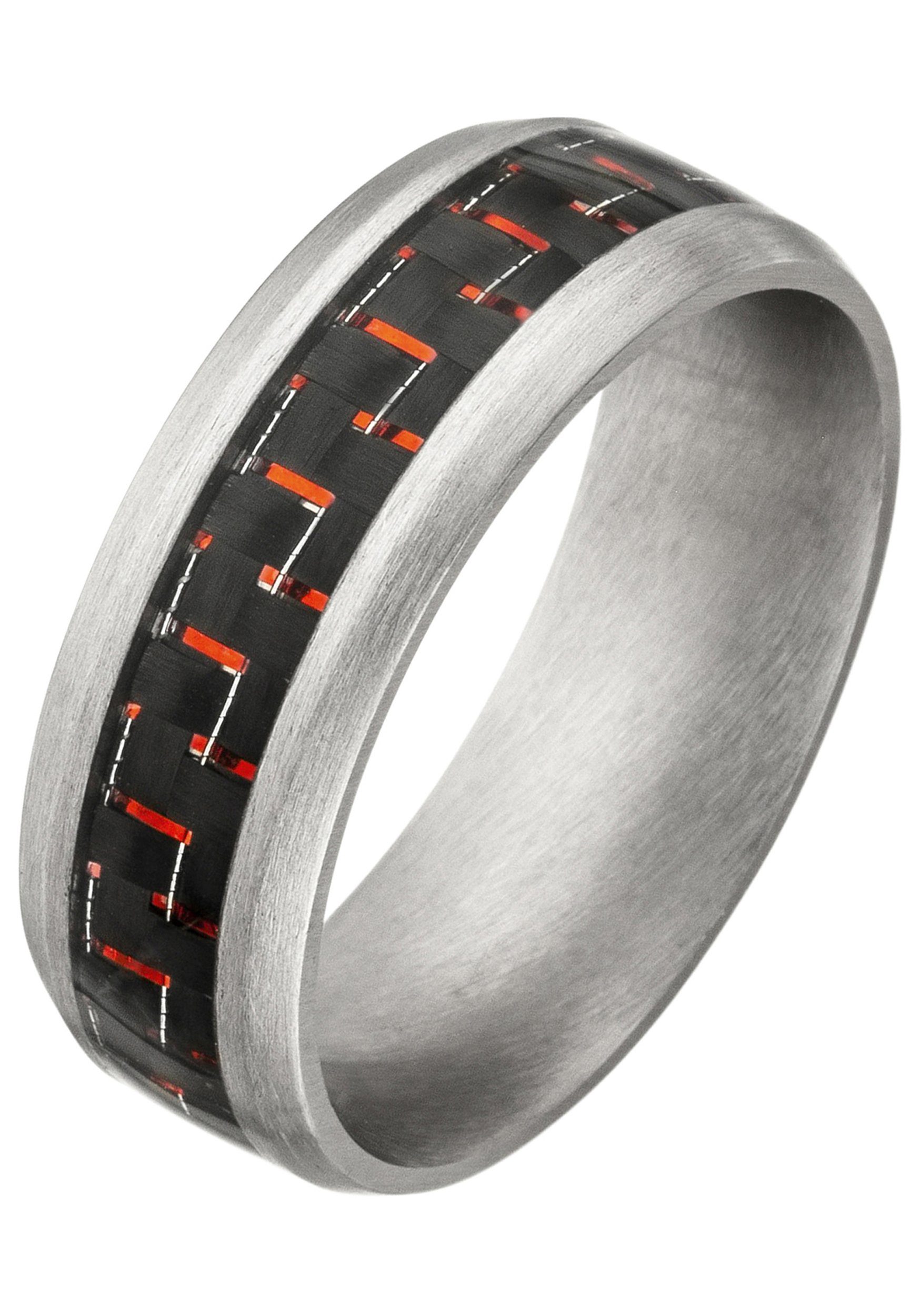 JOBO Fingerring, Edelstahl matt Carbon roten Effekten mit und