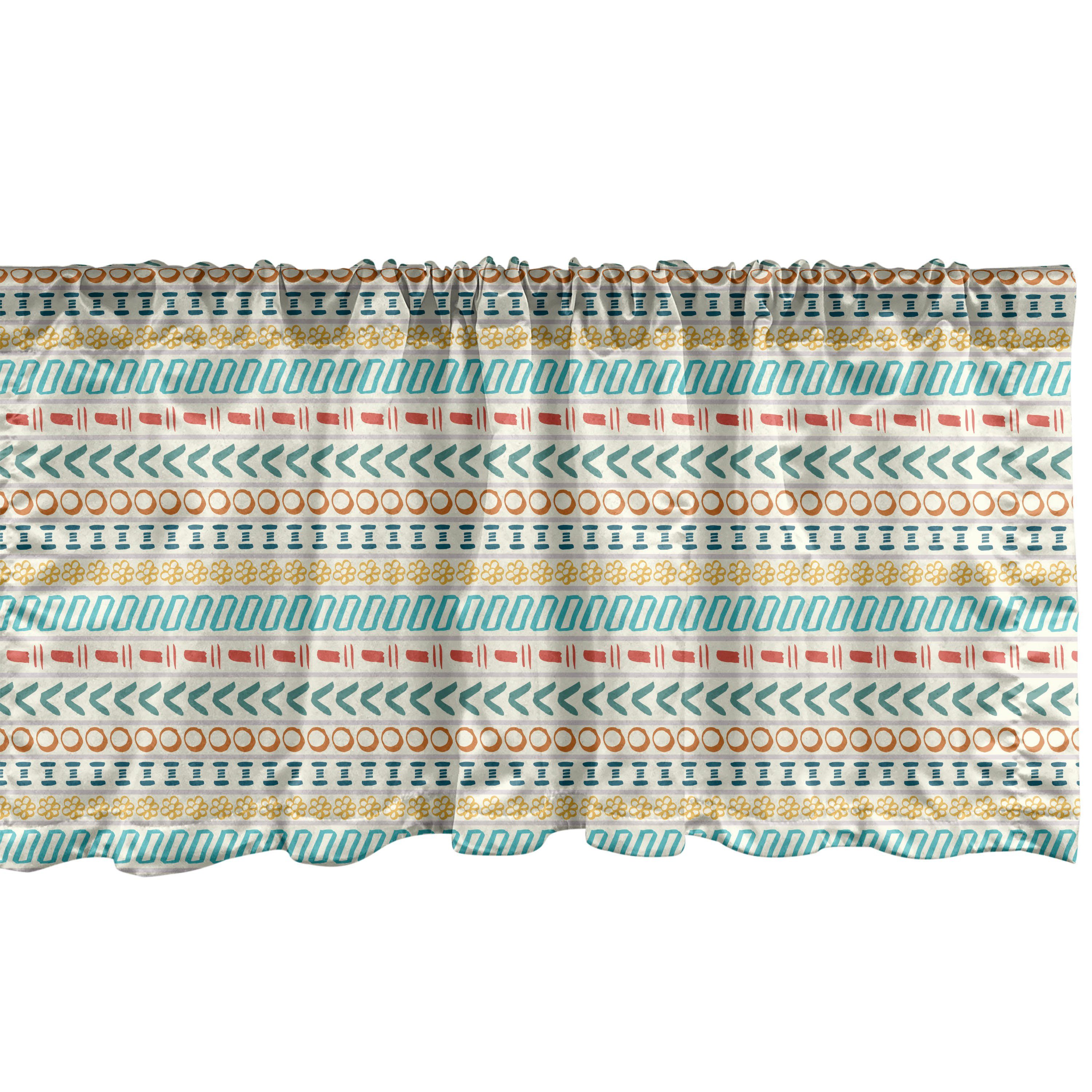 Scheibengardine Vorhang Volant für Küche Schlafzimmer Dekor mit Stangentasche, Abakuhaus, Microfaser, Ethnisch Boho gestreiftes Motiv Kunst