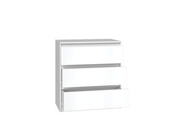 ibonto Eckkommode Nachttisch in Glänzend Weiß: Eleganter Beistelltisch mit 3 Schubladen