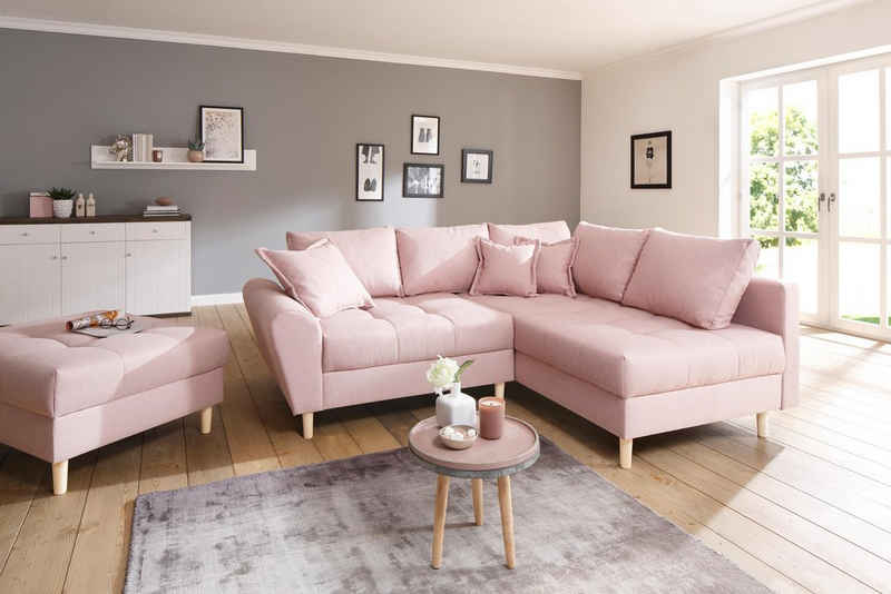 Home affaire Ecksofa Rice, Set, mit Hocker, Massivholzfüße und Federkernpolsterung