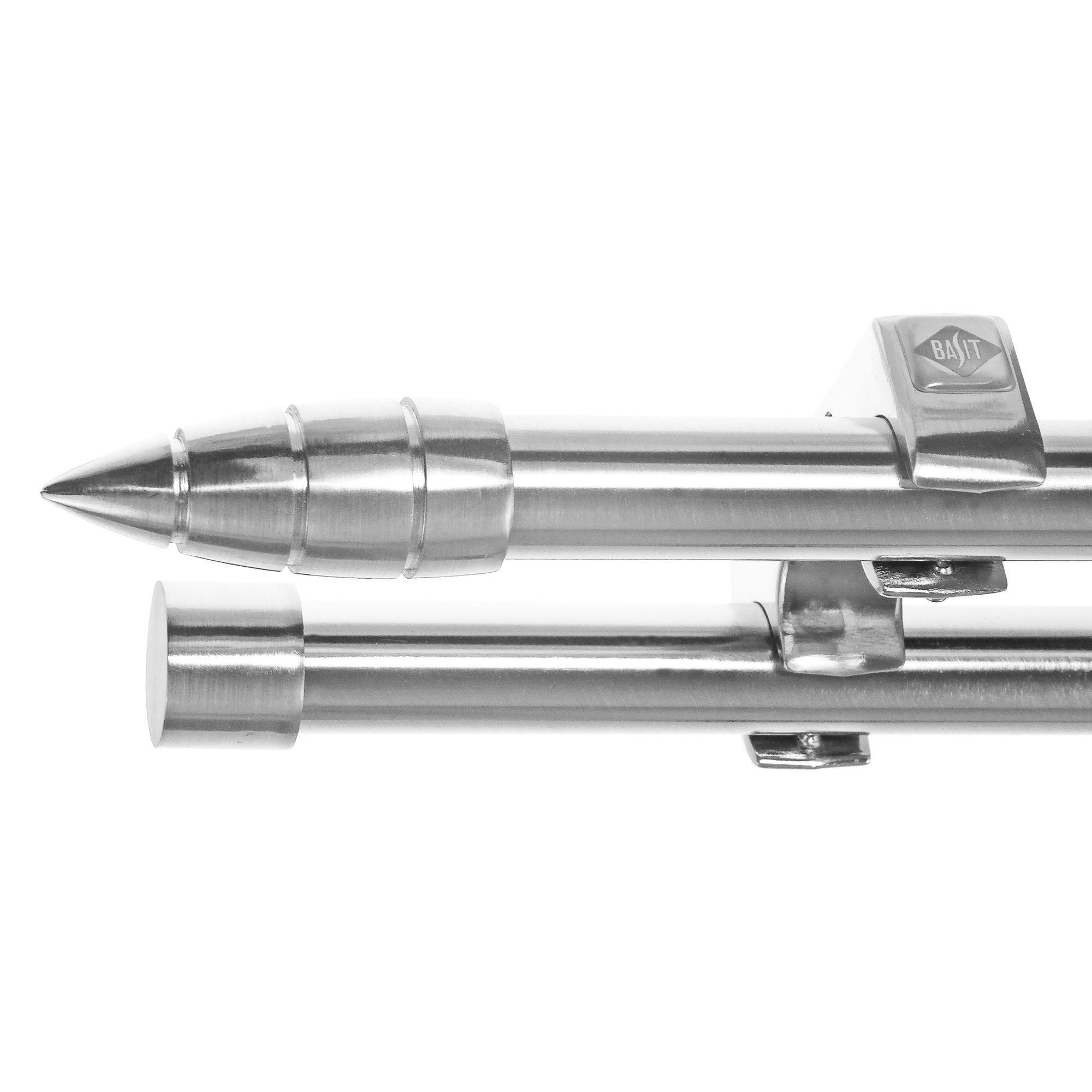 BASIT Gardinenstange Edelstahloptik 20mm mit Deckenträgern 280 cm E81, Ø 20 mm, 2-läufig, verschraubt, Metall, D60RR 280 cm E81 Spitze mit Rillen