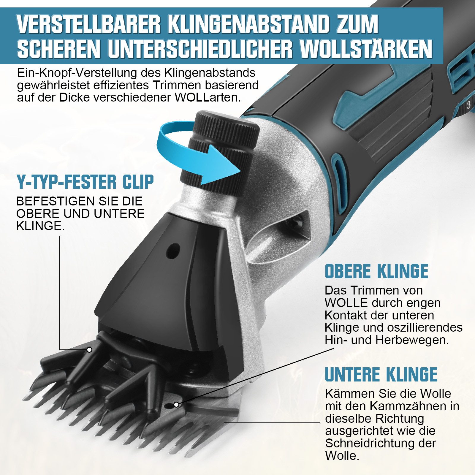 XERSEK Hundeschermaschine Schermaschine für Schafe & Hunde, 500W Schafschermaschine Schafschere, inkl.2 Akkus, 2 Klingen, Bürste, 2400 U/min, 6-stufig einstellbar, Leicht Kabellose Schermaschine Schafe Set Kompatibel mit Makita Akku