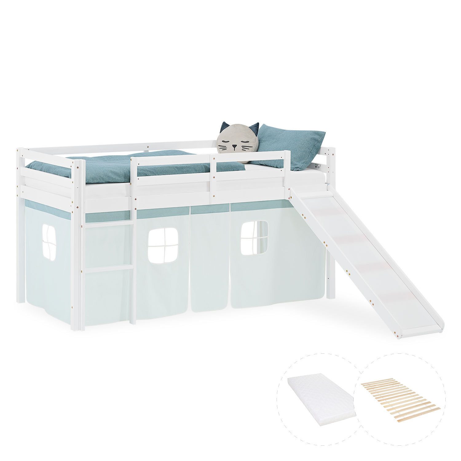 Homestyle4u Hochbett 90x200 Stockbett Vorhang Kinderbett günstig online kaufen