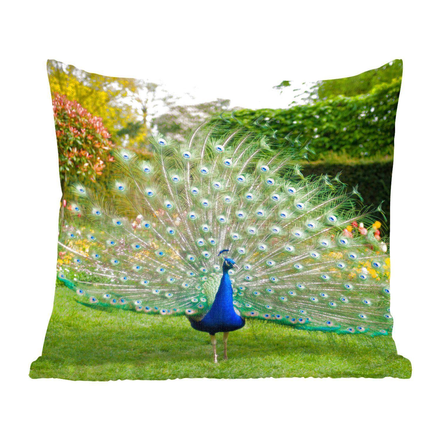 MuchoWow Dekokissen Pfau - Federn - Garten, Zierkissen mit Füllung für Wohzimmer, Schlafzimmer, Deko, Sofakissen