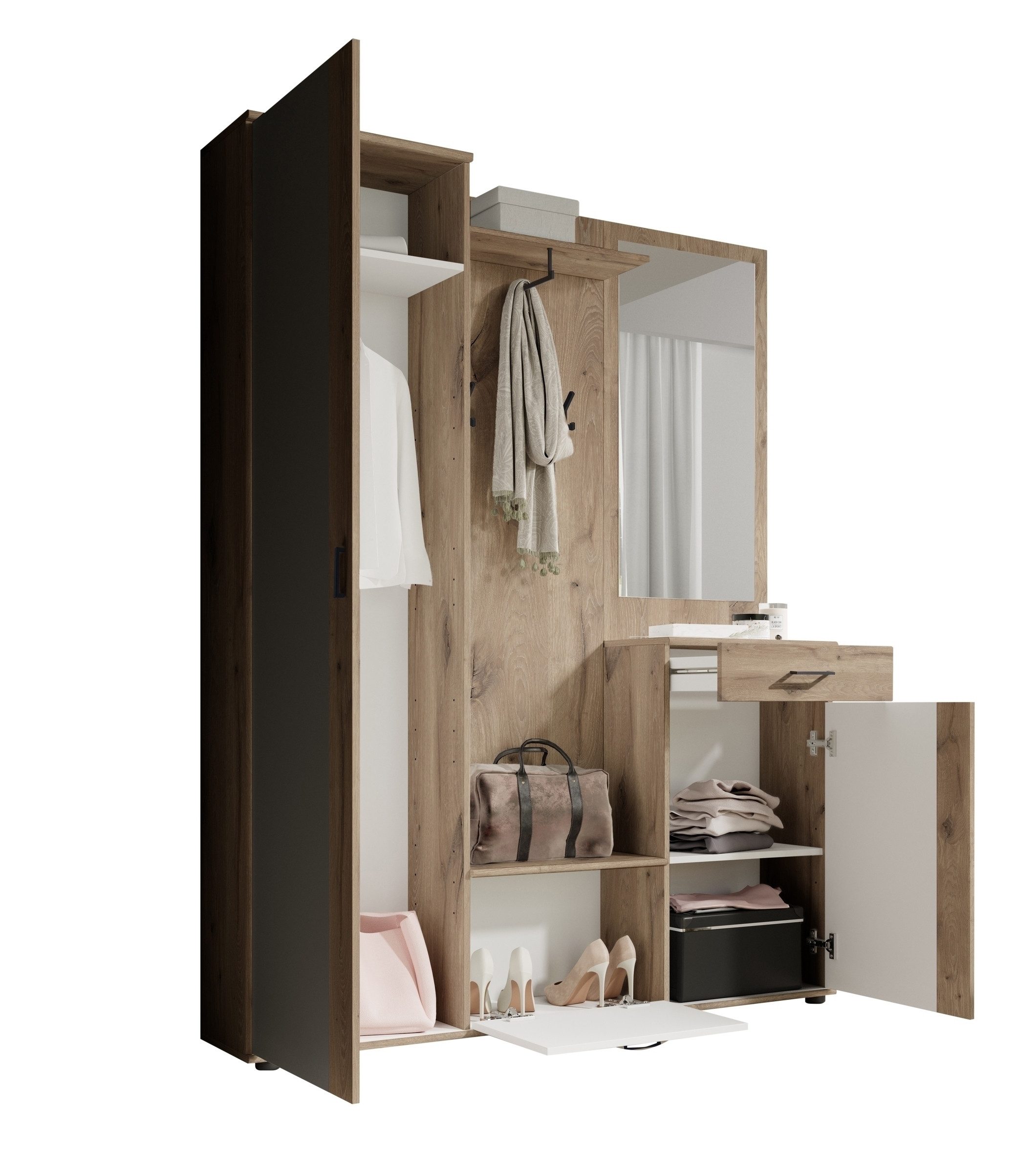 Bega Consult Kompaktgarderobe in Viking Oak Dekor / Lichtgrau - 145x184x29cm (BxHxT)